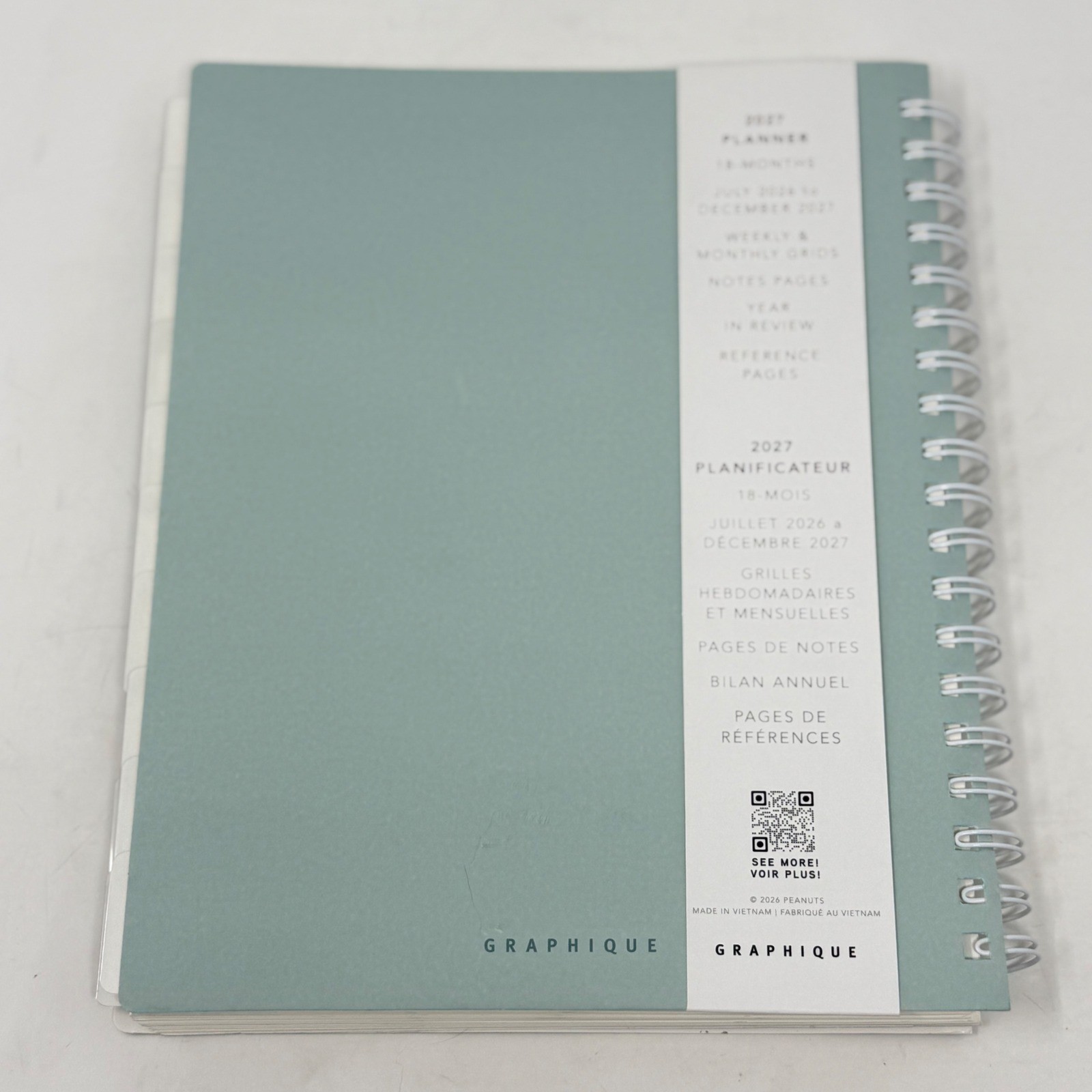 Graphique Snoopy Peanuts 2027 18-Month Planner Sage Green 10×8 Spiral Academic