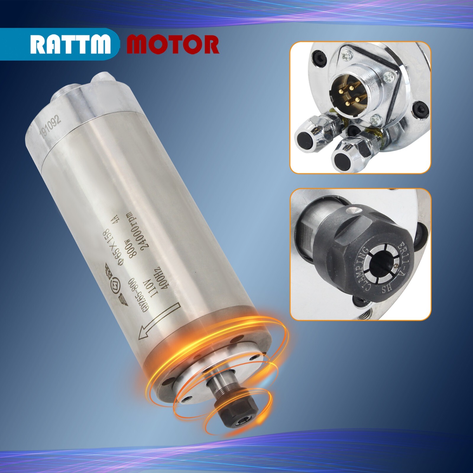 US SHIP】0.8KW 110V Water Cooled Spindle Motor+1.5KW VFD Drive+65mm Spindle Mount