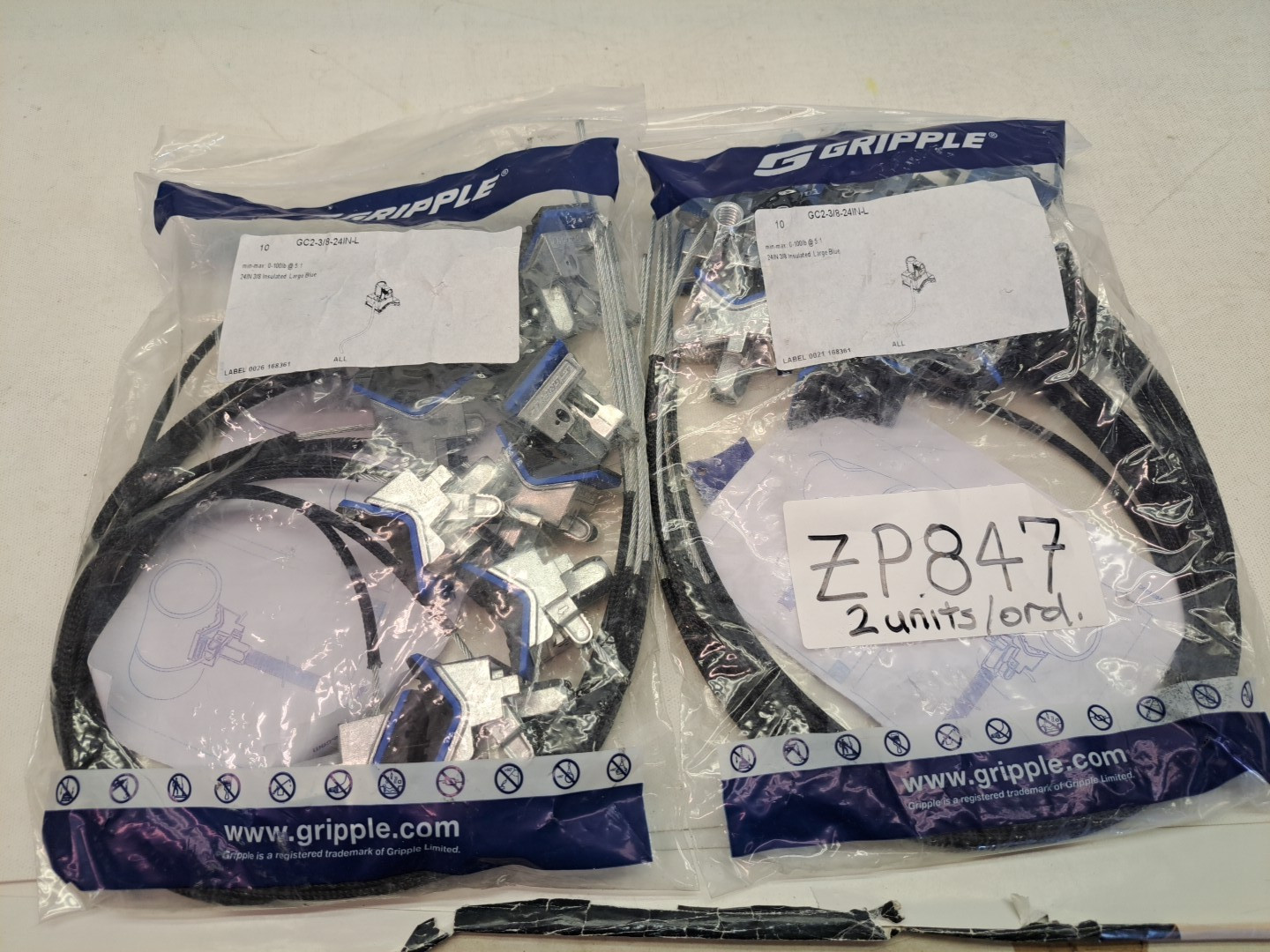 Lot of 2 GRIPPLE GC2-3/8-24IN-L industrial cable hanger and suspension kit NEW