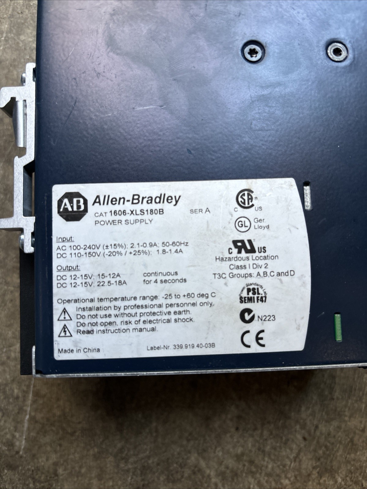 Allen Bradley 1606-XLS180B /A Power Supply 1606XLS (4.5.1)