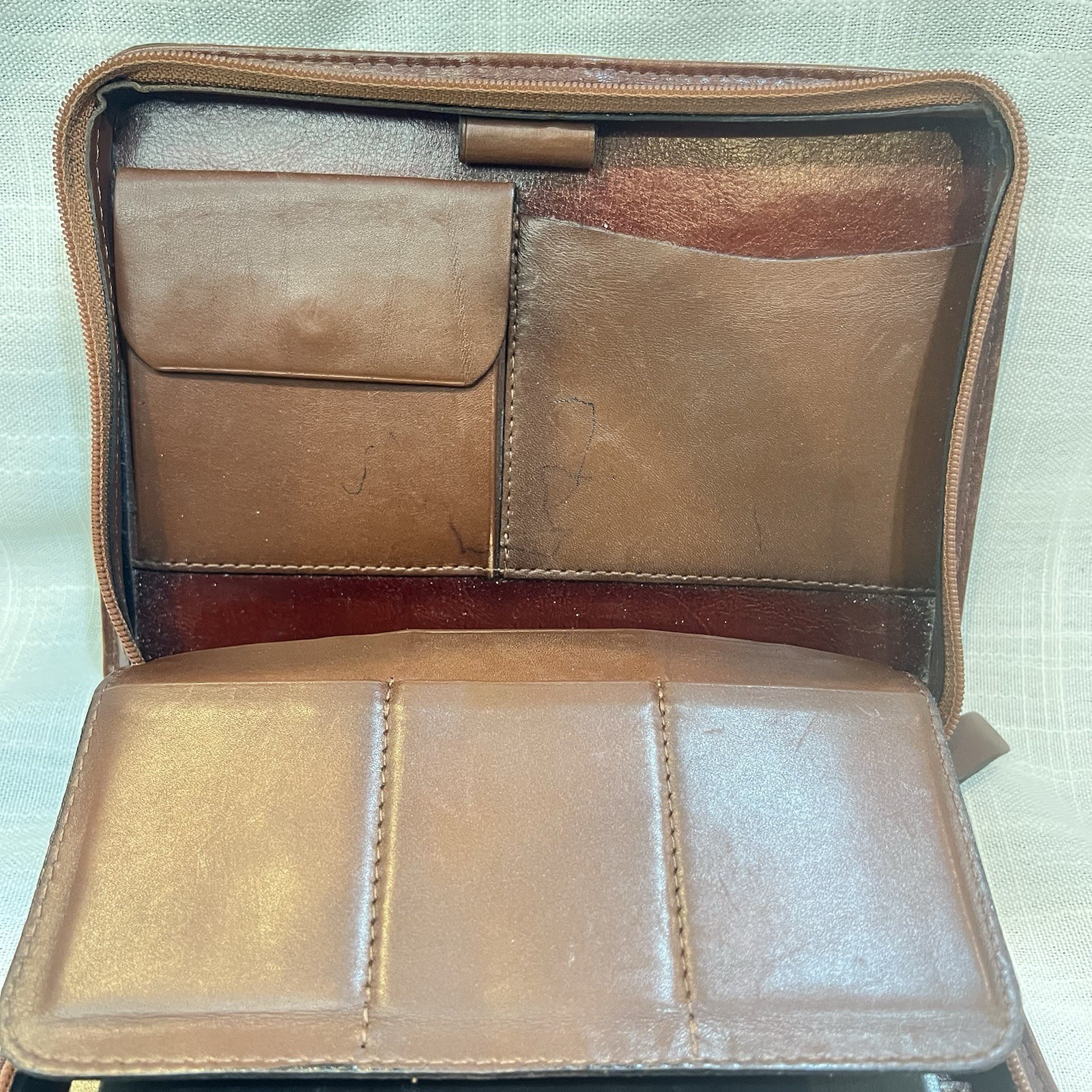 Franklin Quest Woodman Planner Full Zip 6 Ring Leather Organizer Binder VINTAGE
