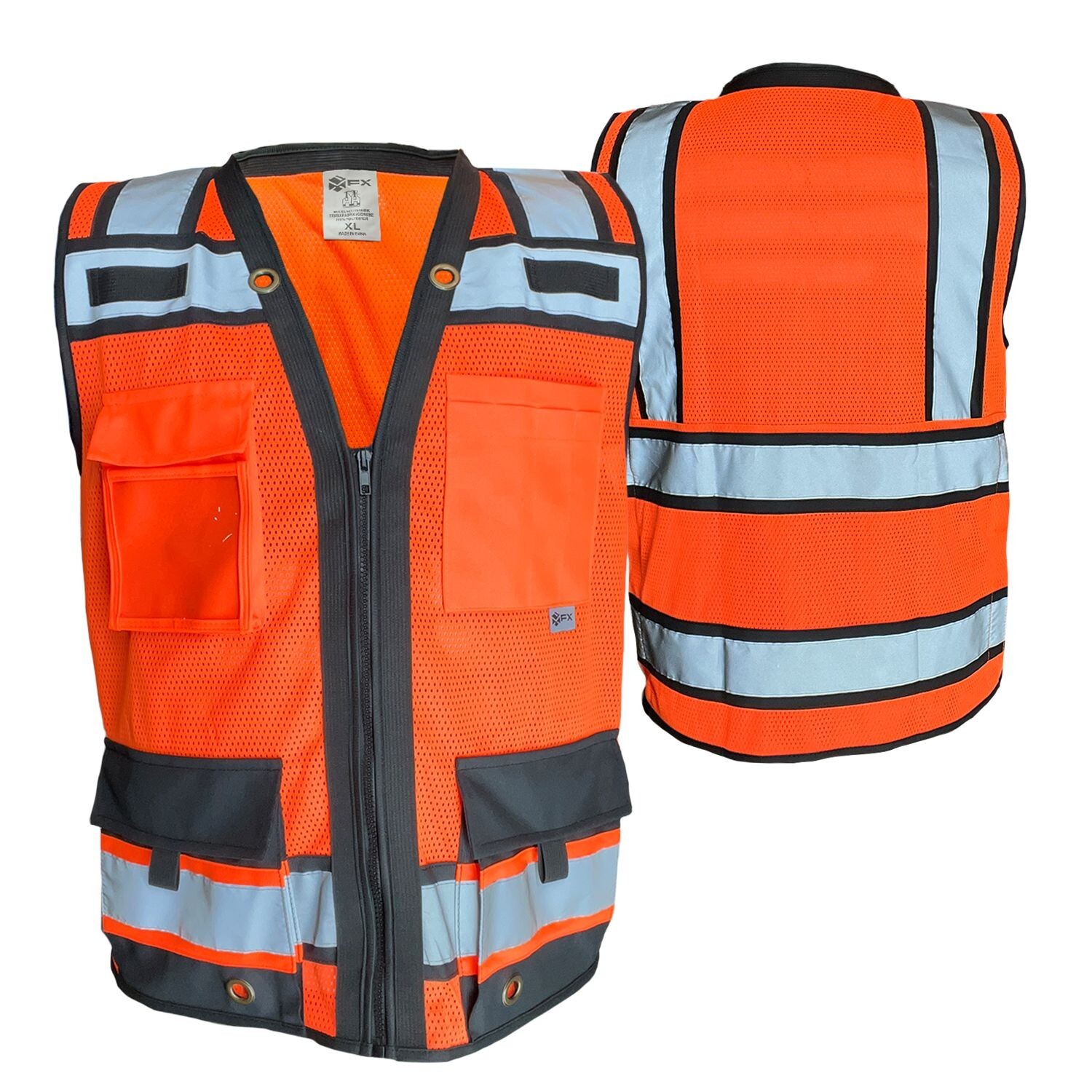 FX HIGH VISIBILITY Surveyor Two Tones Orange Safety Vest Mesh front & back