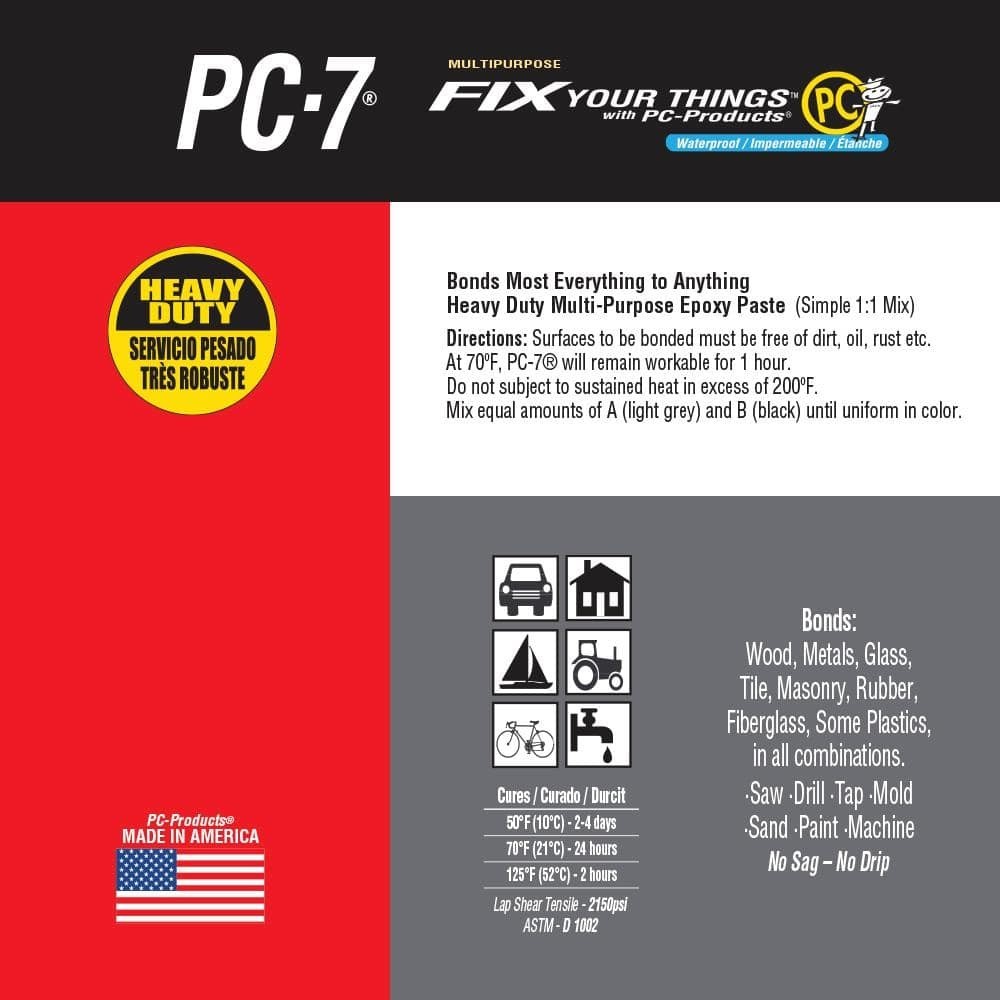 PC Products PC-7 Epoxy Adhesive Paste Two-Part Heavy Duty 1/2lb in Two Cans C