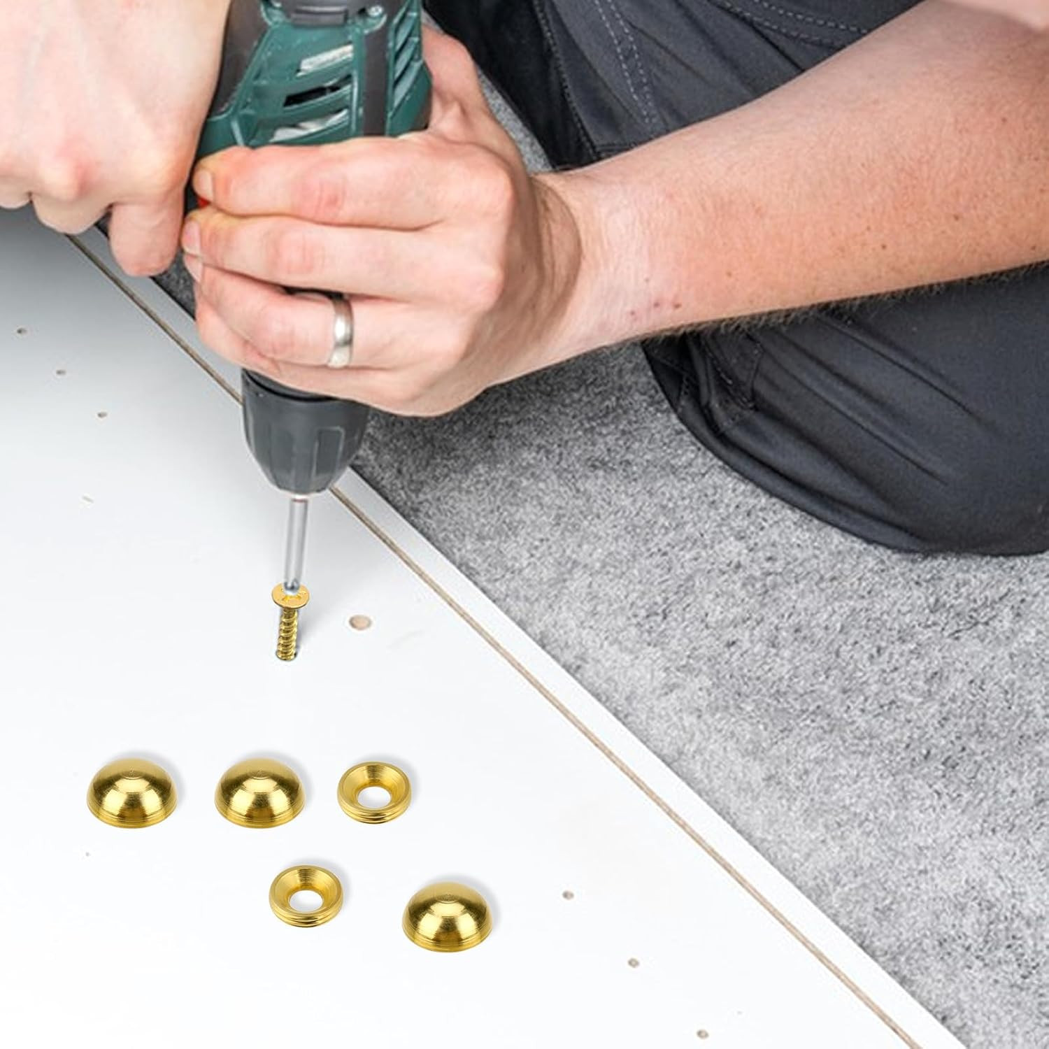 8Pcs Pure Brass Decorative Screws with Caps Mirror Fixing Screw Covers Gold Deco