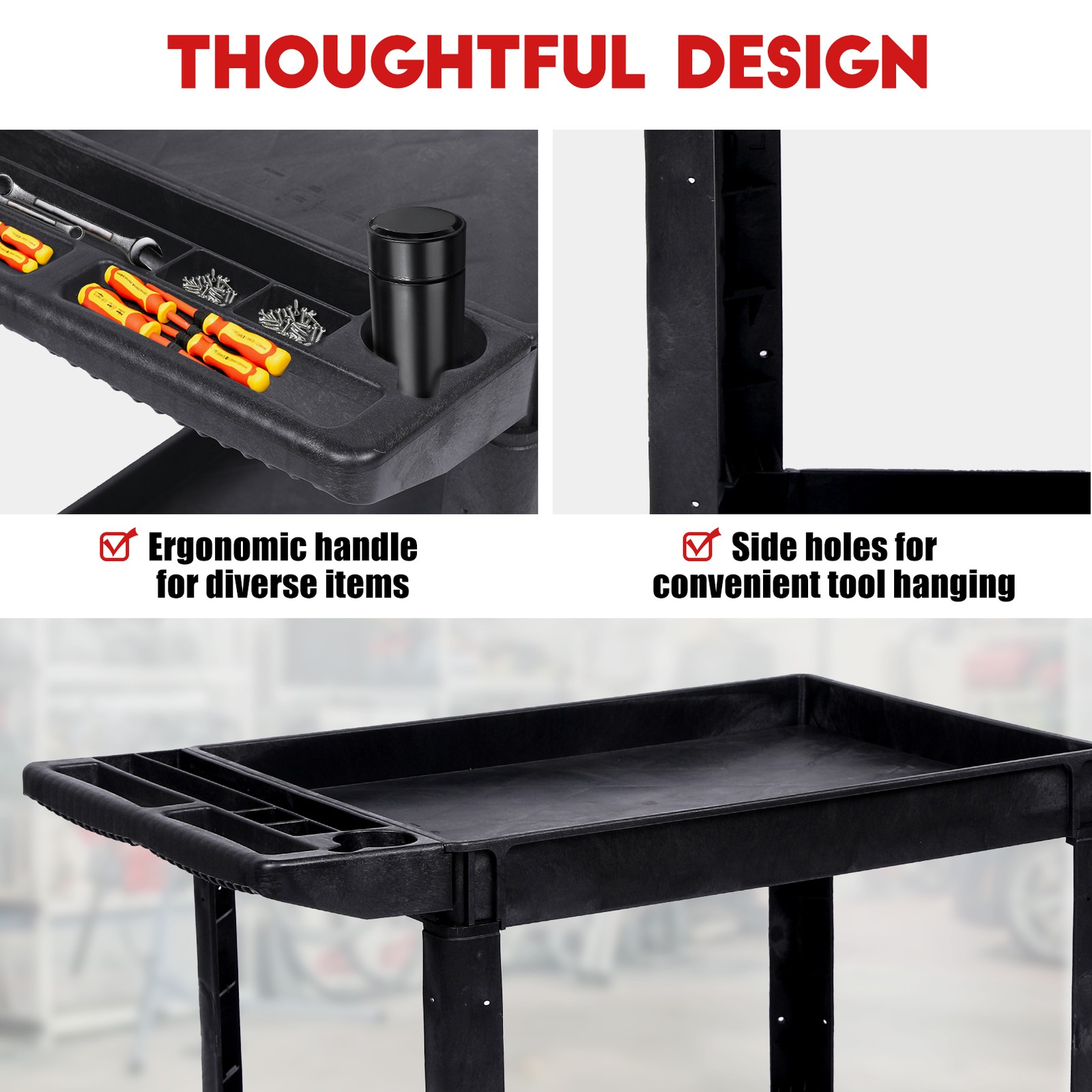 Rolling Utility Cart 2 Shelf 550 lb Capacity Service Cart with Locking Casters