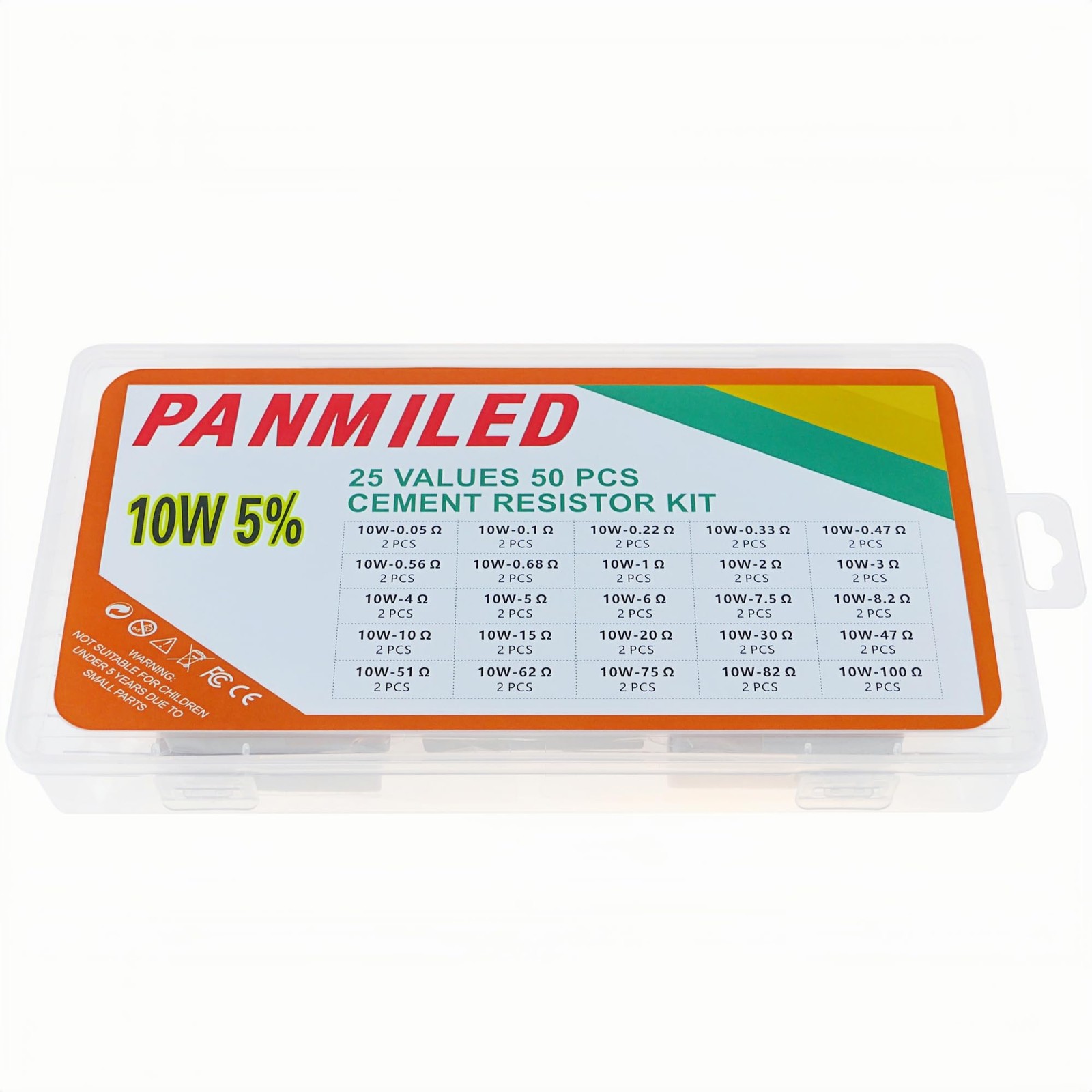 PANMILED 25 Values 50 Pieces Cement Resistor KIT 10W ±5% Ceramic Power…