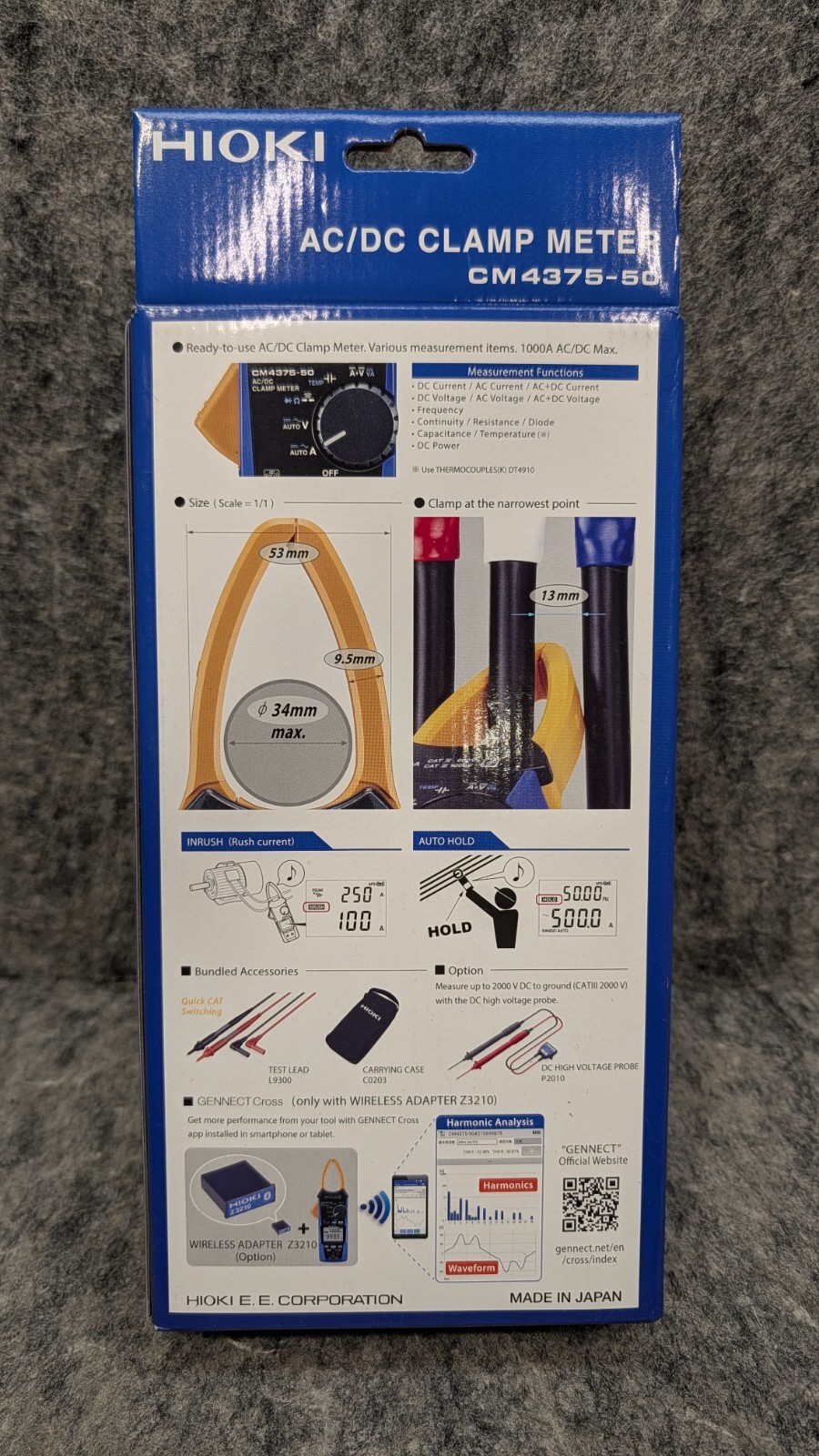 HIOKI CM4375-90 AC/DC Clamp Meter 1000A True RMS w/Wireless Z3210 Adapter Kit