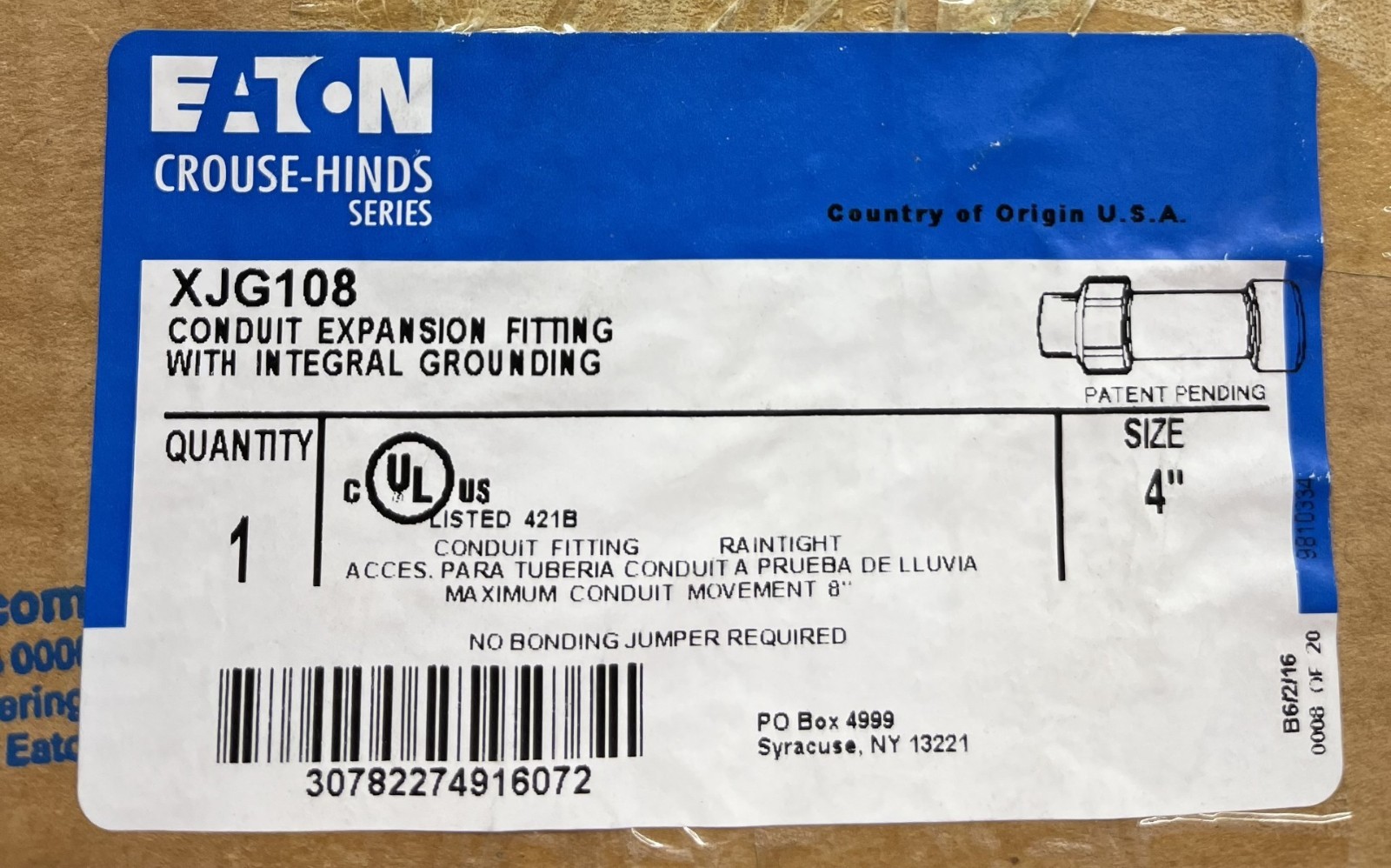 Eaton Crouse Hinds 4″ Conduit Expansion Coupling XJG108HDG