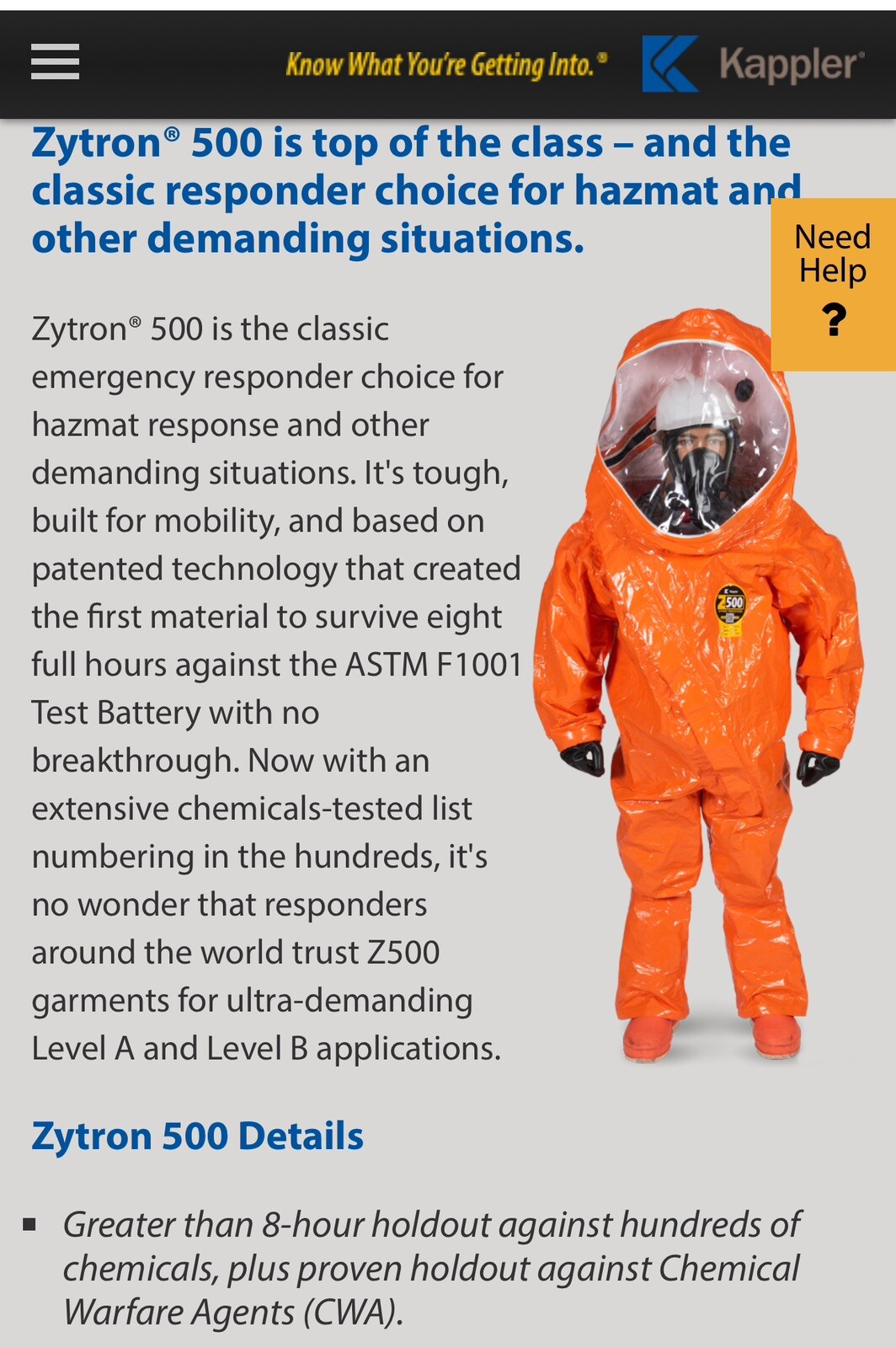 NEW Kappler Zytron Z500 Coverall w/ Hood & Elastic Wrists & Ankles LG/XL Z5H428