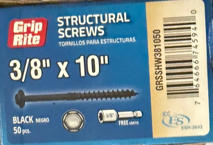 Grip Rite 3/8″ X 10″ Structural Screws 50 Count LIFETIME COATING Dual Drive