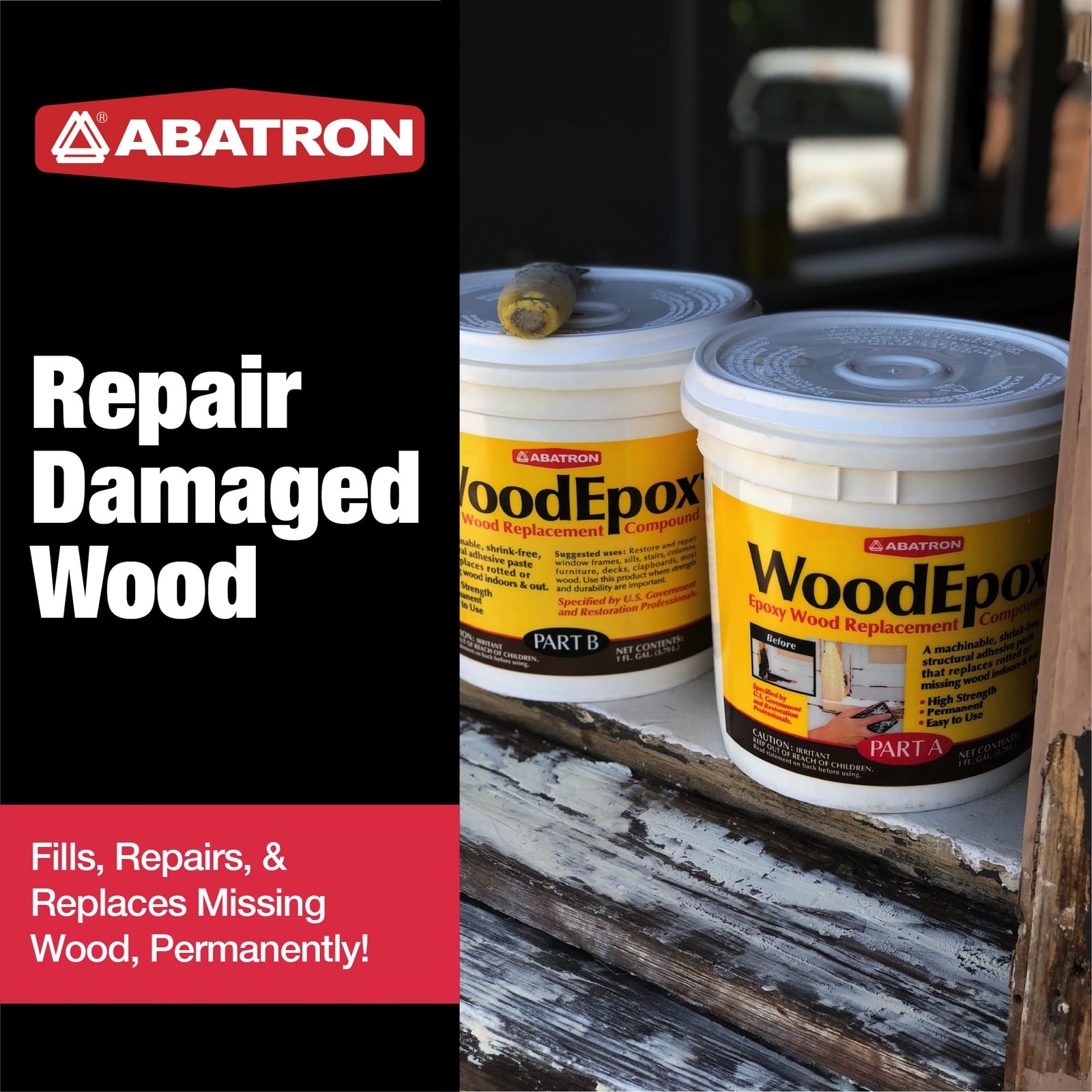 Abatron WoodEpox Epoxy Wood Replacement Compound, 12 oz Kit, Part A & B