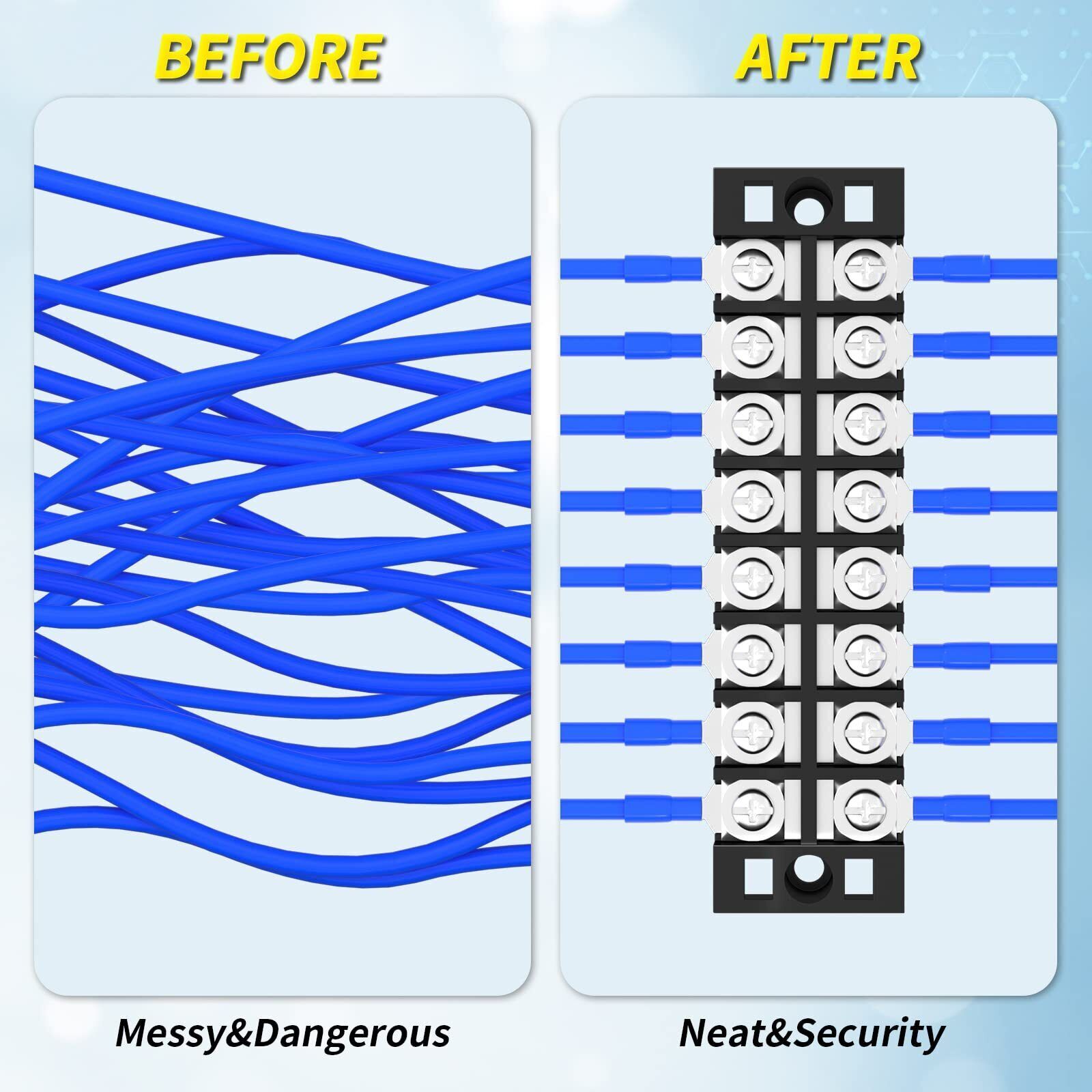 8 Position Terminal Block 25A 600V Dual Row Screw Terminal Strip Dual Row wit