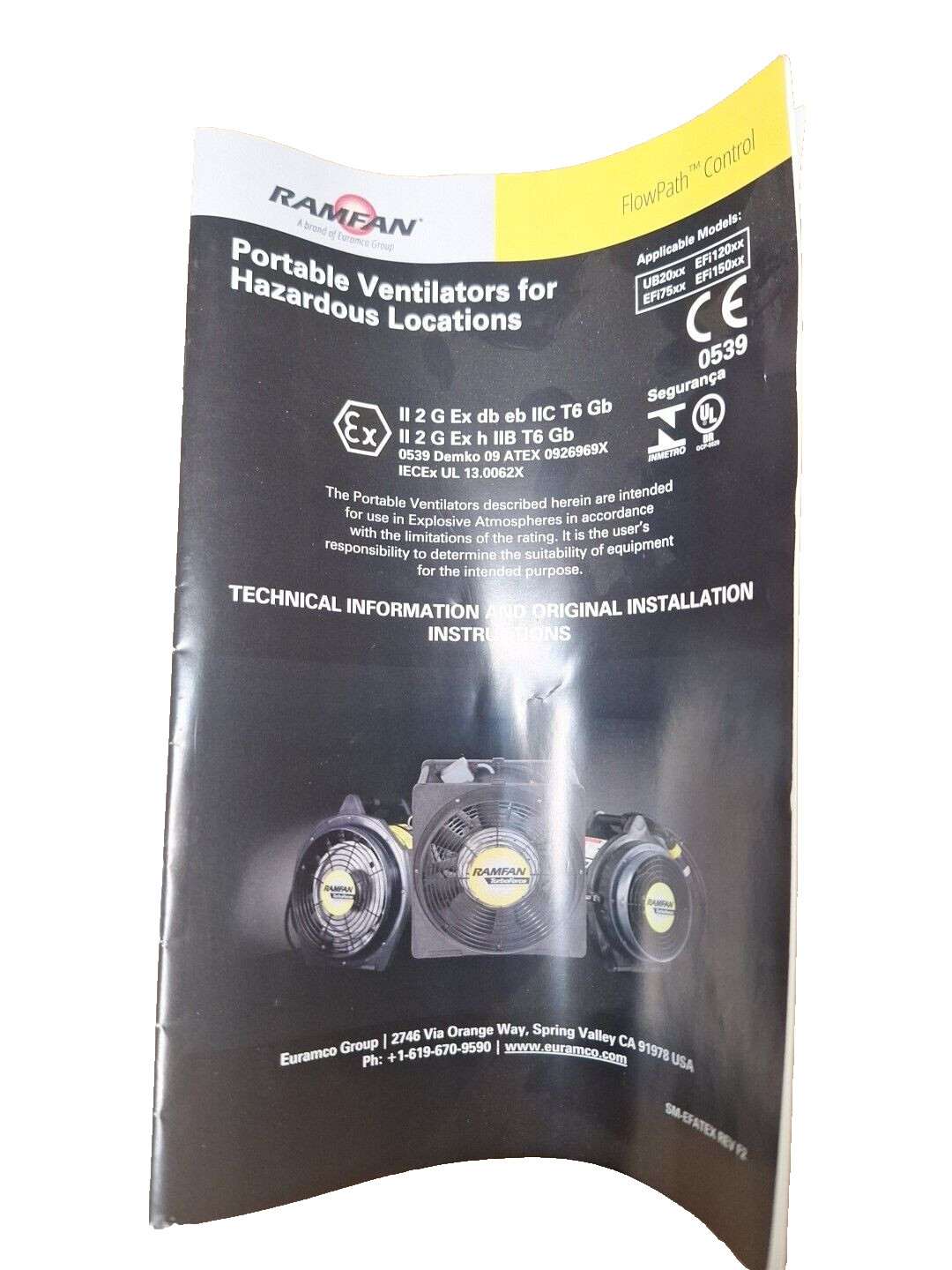 Ramfan EF7002 / UB20XX Black Industrial Intrinsically Safe Blower 980 CFM 1/3 HP