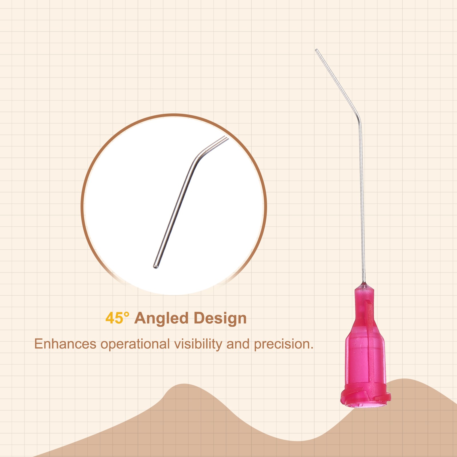 66Pcs 1.5Inch 25Ga 45° Angled Dispensing Needles, Rose Red