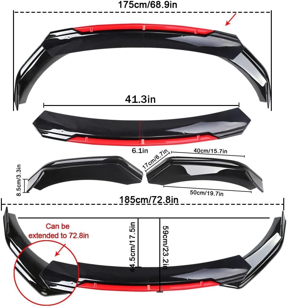 69-73″ Adjustable Car Front Bumper Lip Splitter Spoiler Body Kit ABS