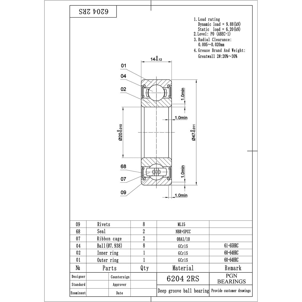 10 Pack 6204-2RS Sealed Ball Bearings – Lubricated Chrome Steel – 20x47x14mm Hig