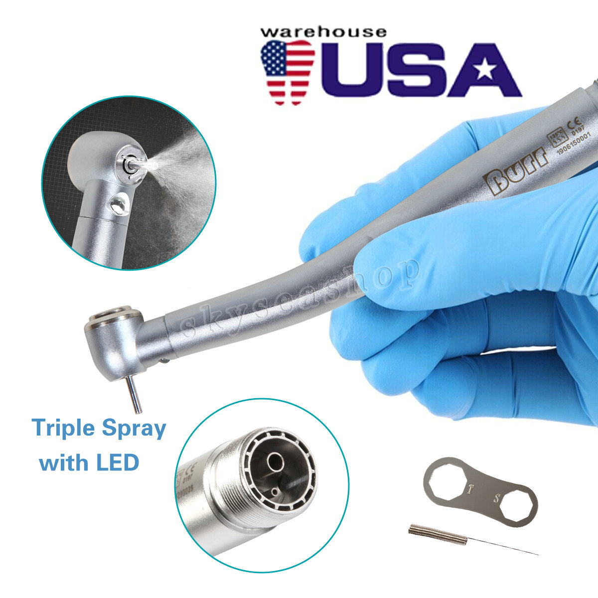 Dental Fiber Optic LED E-generator high speed handpiece Turbine 2 Holes Borden