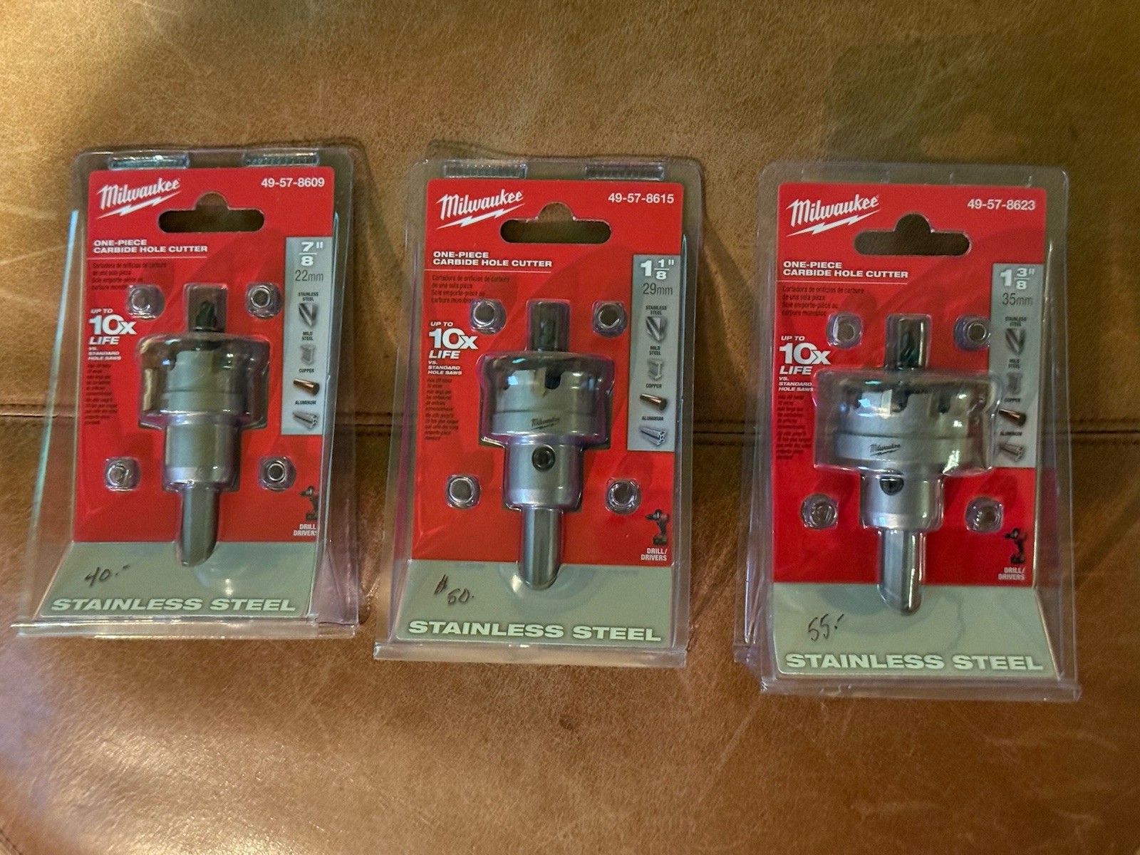 MILWAUKEE CARBIDE HOLE CUTTER 3PC. SET 7/8″ , 1 1/8″ , & 1 3/8″