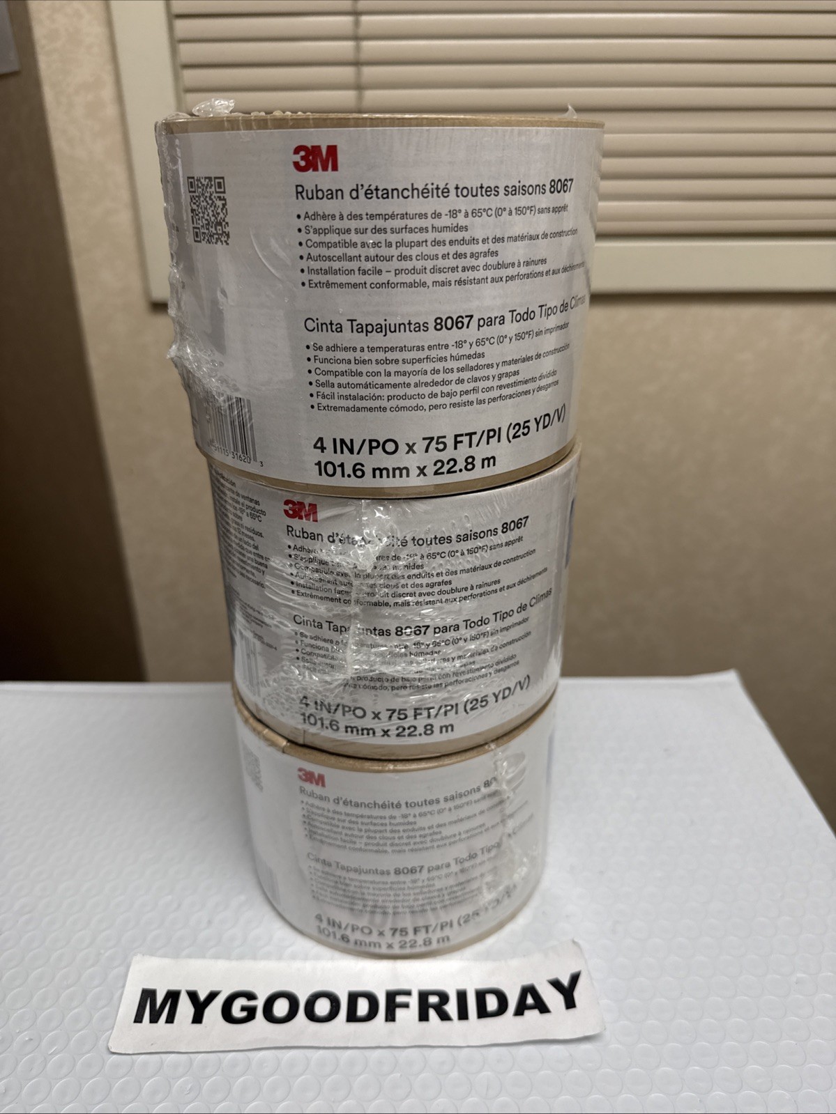 New 3 Pack – 3M 8067 Acrylic All Weather Window Flashing Tape 4 W in. x 75 L ft.