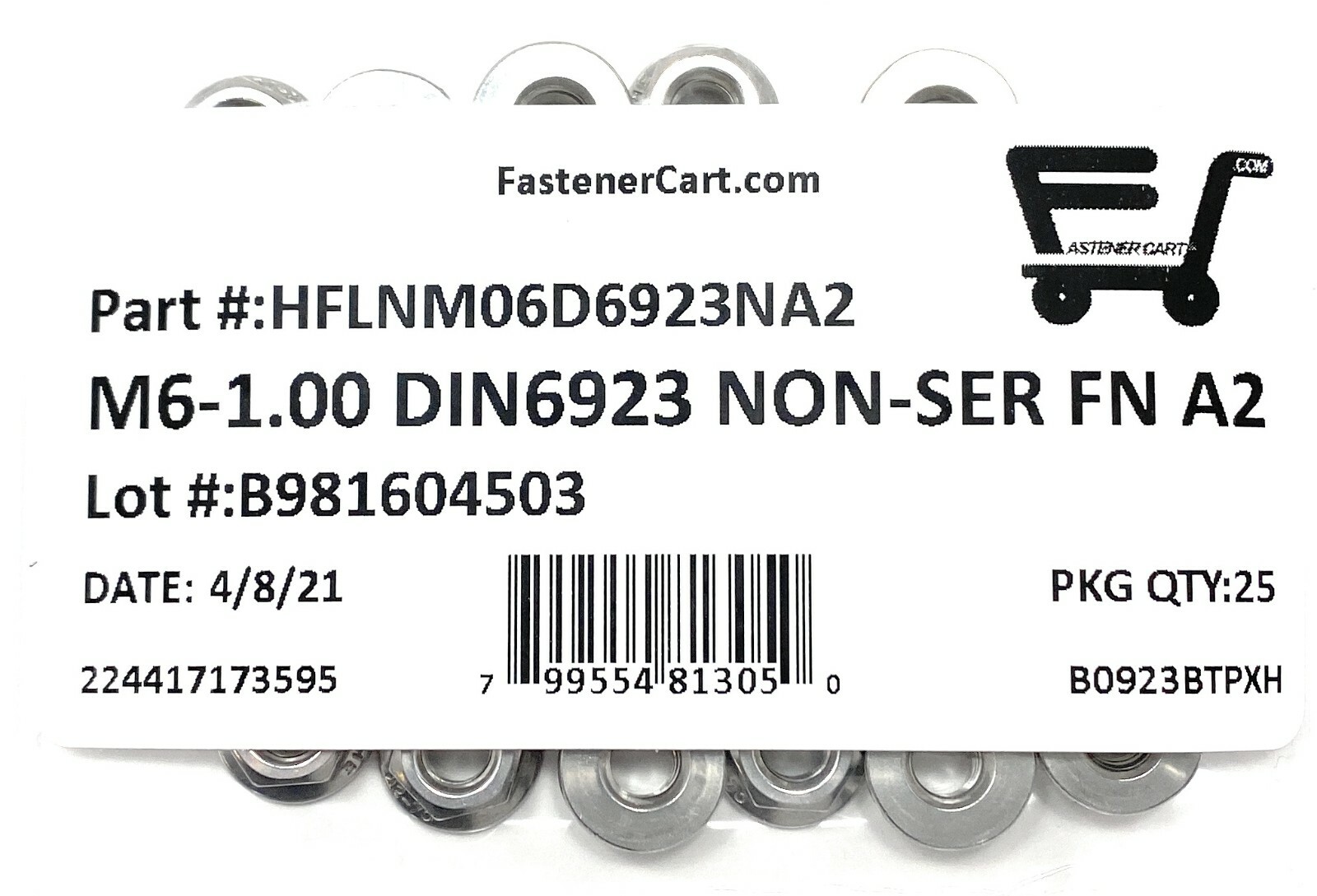 (25) M6 x 1.0 Stainless Steel Non-Serrated Flange Nuts DIN6923 Nuts M6-1.0 A2