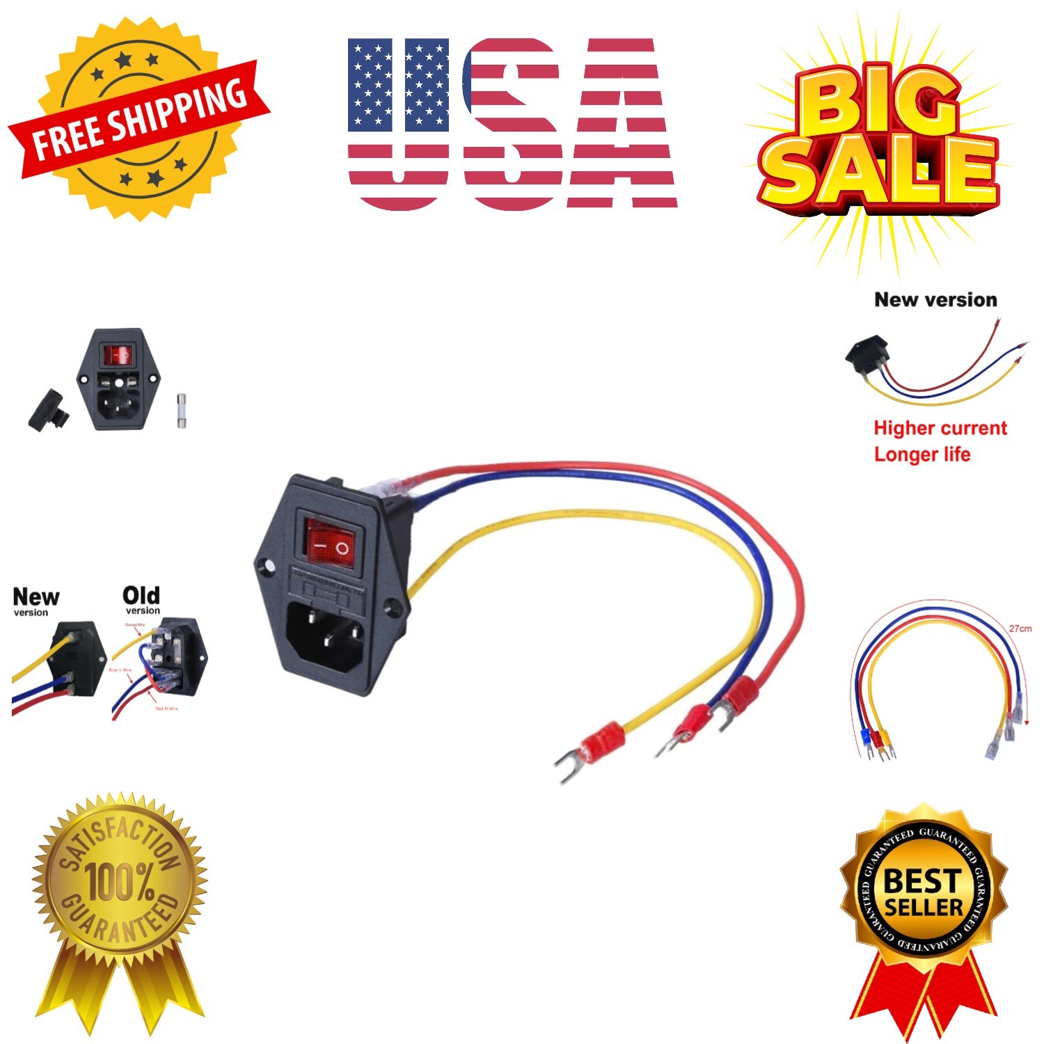 15A 250V Rocker Switch On/Off Power Socket Inlet Module Plug 10A Fuse Switch …