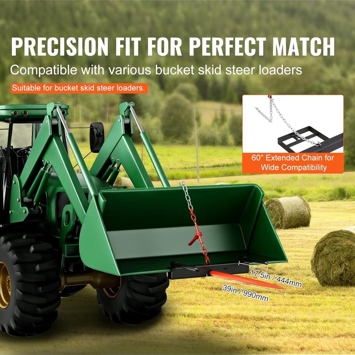 39″ Hay Spear, Bale Spears 1600Lbs Loading Capacity, Skid Steer Loader Tractor B