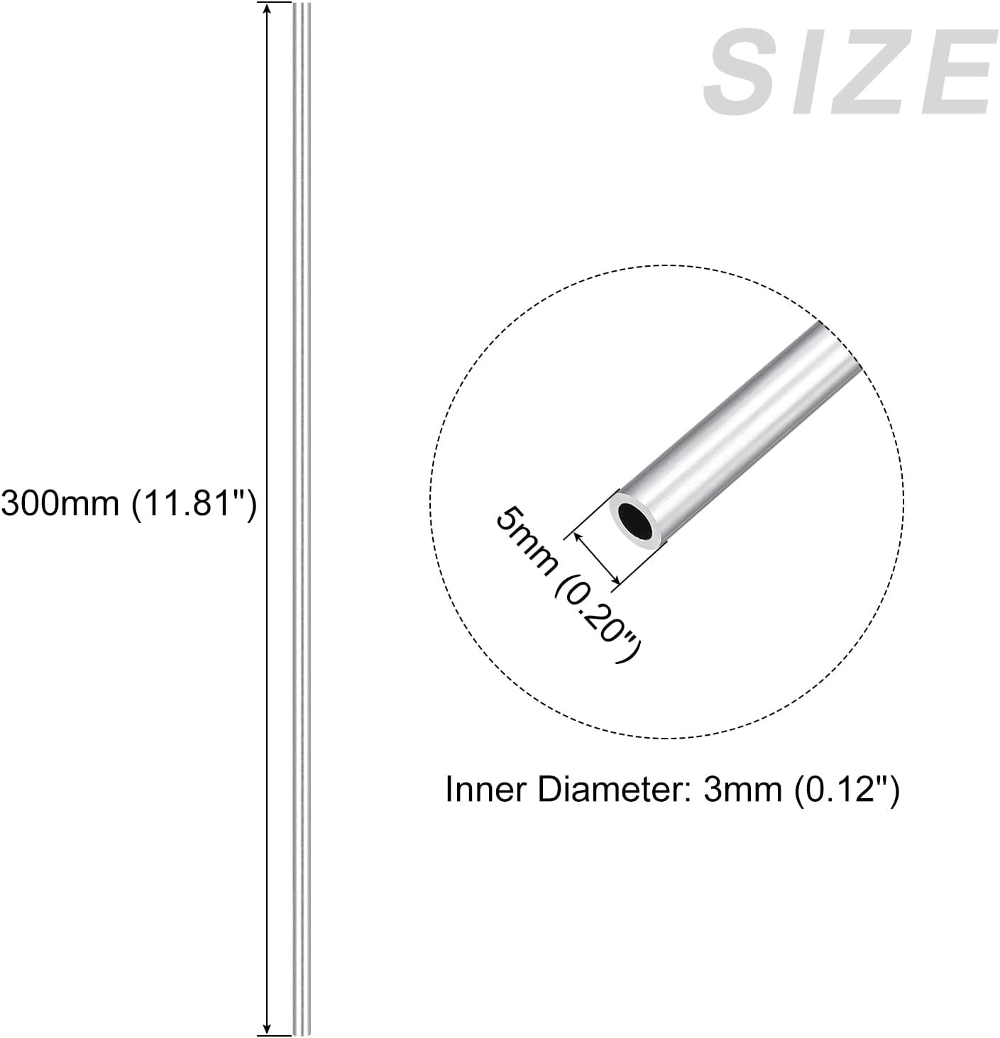 METALLIXITY 6063 Aluminum Tube (5Mm OD X 3Mm ID X 300Mm L) 2Pcs, Aluminum round