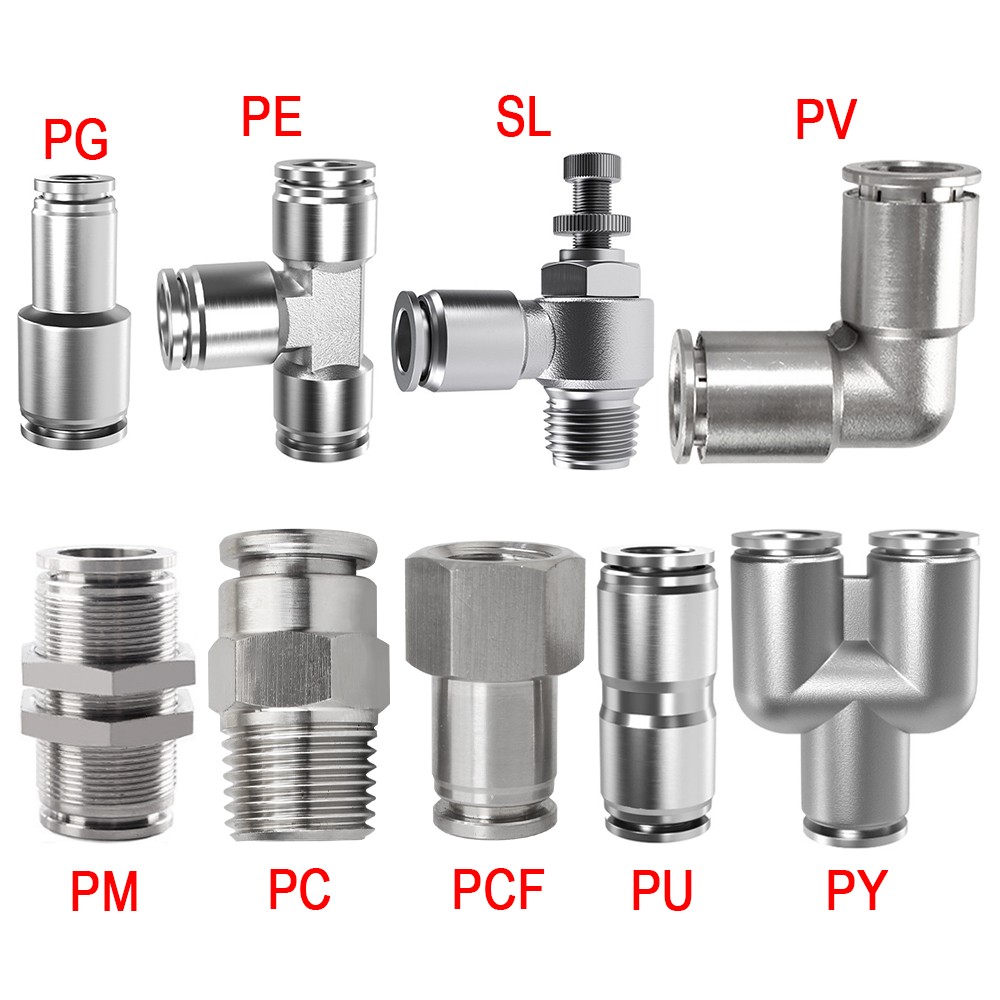 A2 Stainless Steel Pneumatic Push in Connectors Air Water Pipe All Type Fittings