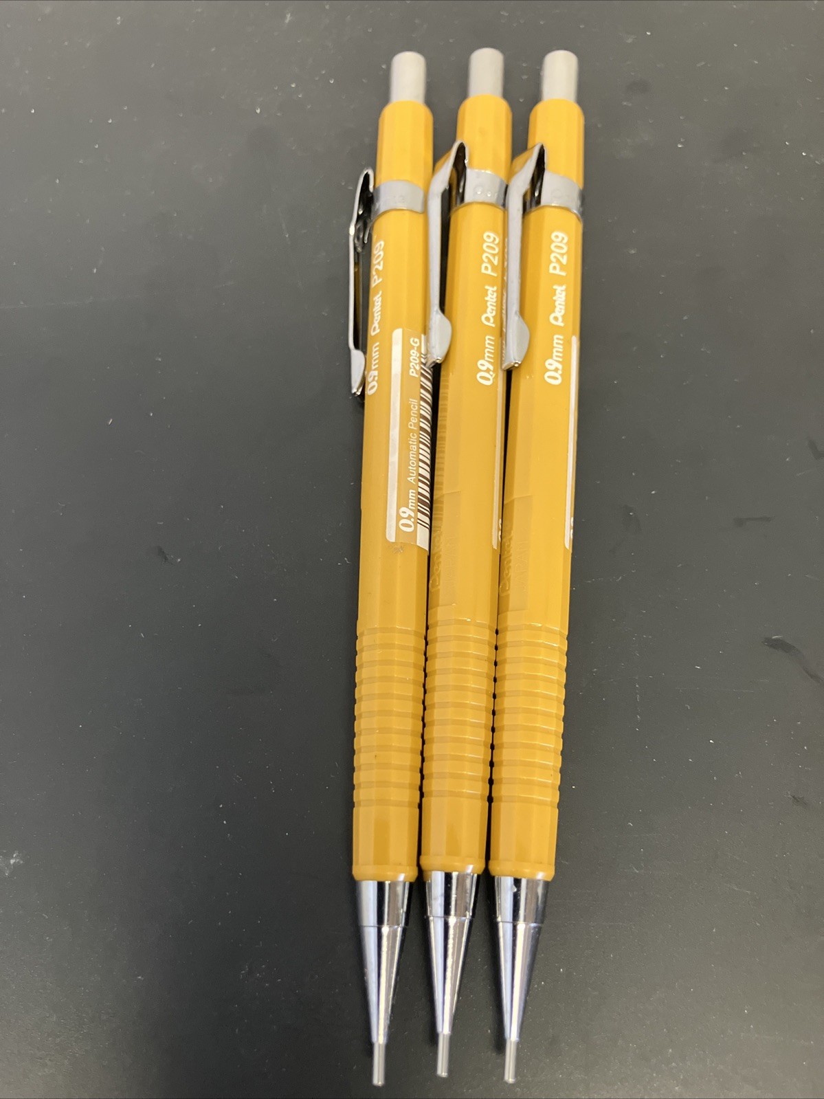 P209G Pentel Sharp Mechanical Drafting Pencil, 0.9mm, Yellow Barrel, Pack of 3