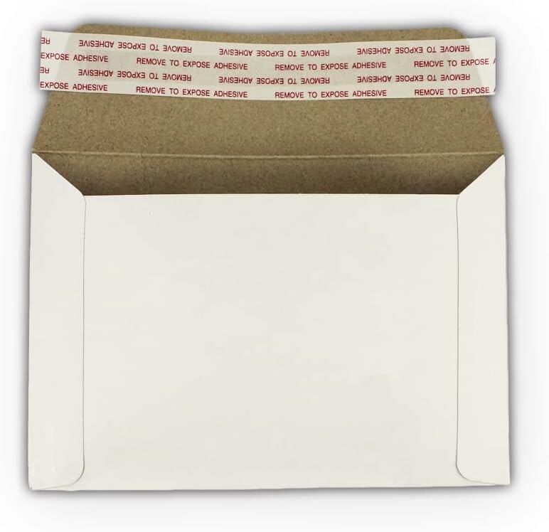 75 6.5 X 4.5 Rigid Photo Mailers Stay Flats White Cardboard Self Seal Envelopes