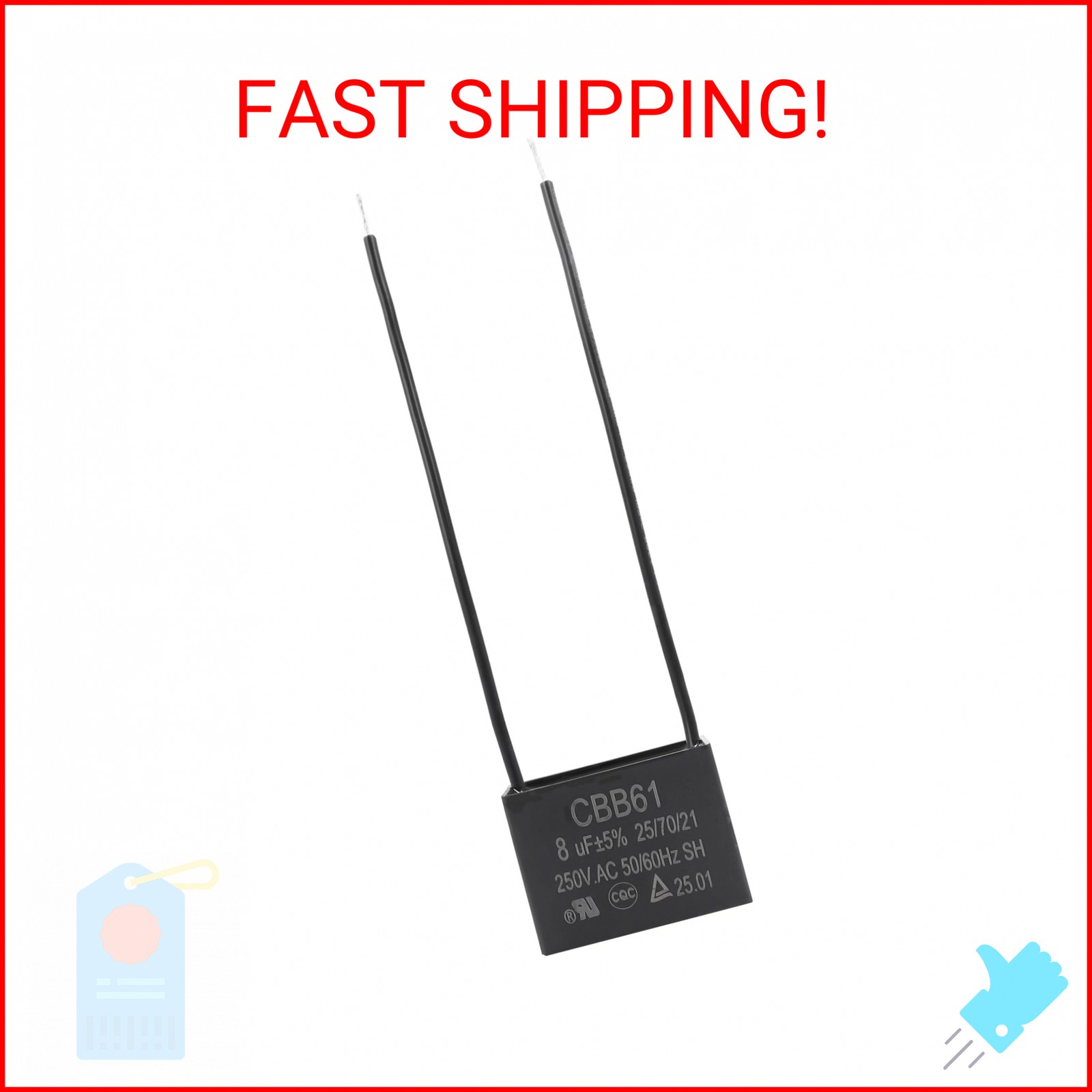 Podoy Ceiling Fan Capacitor CBB61 8uf 2 Wire for Compatible with New Tech 250VAC