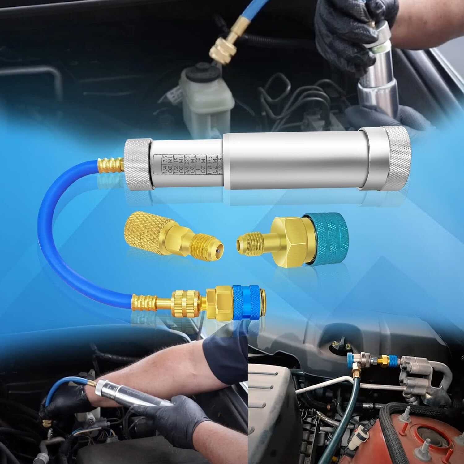 R1234YF/R134A Ac Oil InjectoHVAC Dye Oil Injector with R134A Snap Quick Coupler。