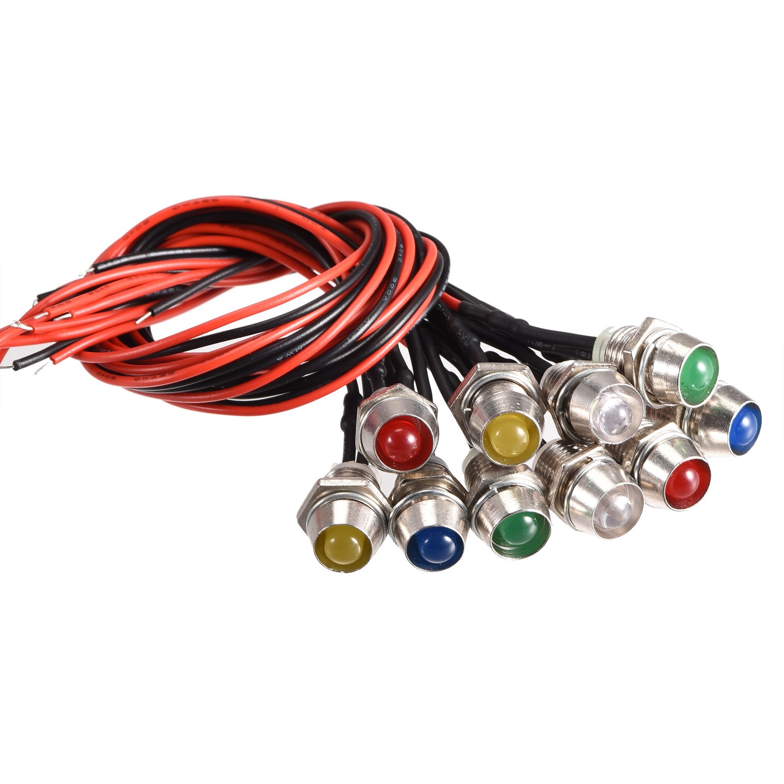 10Pcs LED Indicator Light AC/DC 24V 8mm Panel Mount Metal Shell