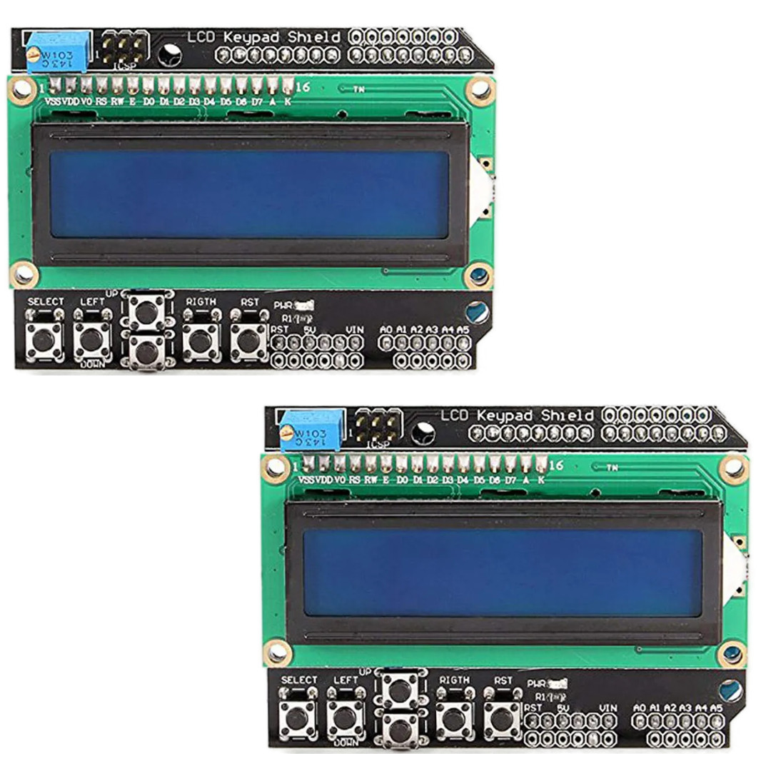 2 x Arduino LCD Keypad Shield 1602 Blue Backlight Display Module with 6 Button