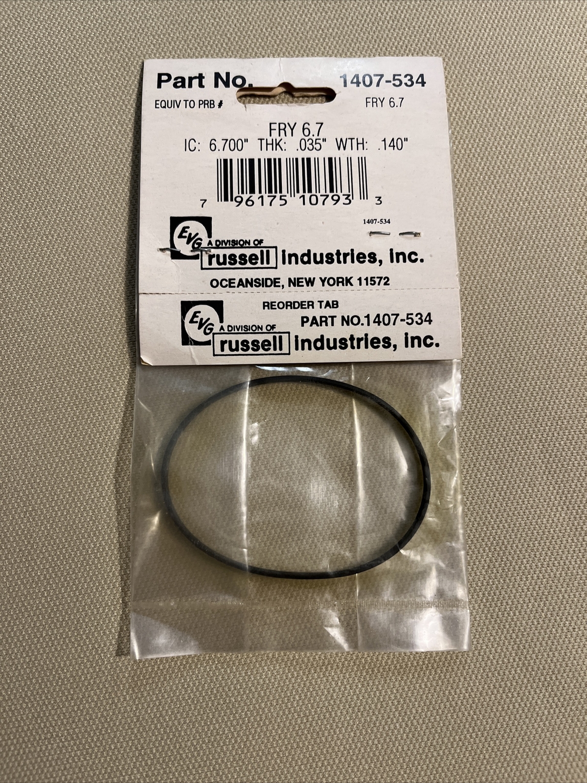 1 Each ~ 1407-534 ~ EVG Russell ~ Flat Belt ~ IC 6.700″ THK: 0.035″ WTH 0.140″