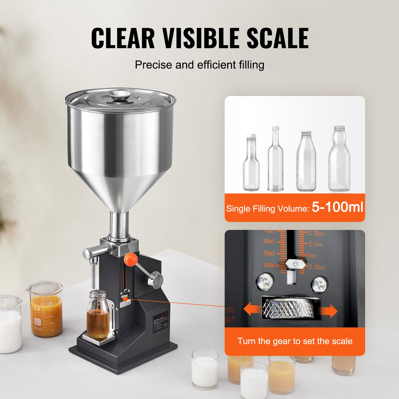 VEVOR Manual Liquid Filling Machine Oil Paste Bottle Filler 5-100ml Adjustable