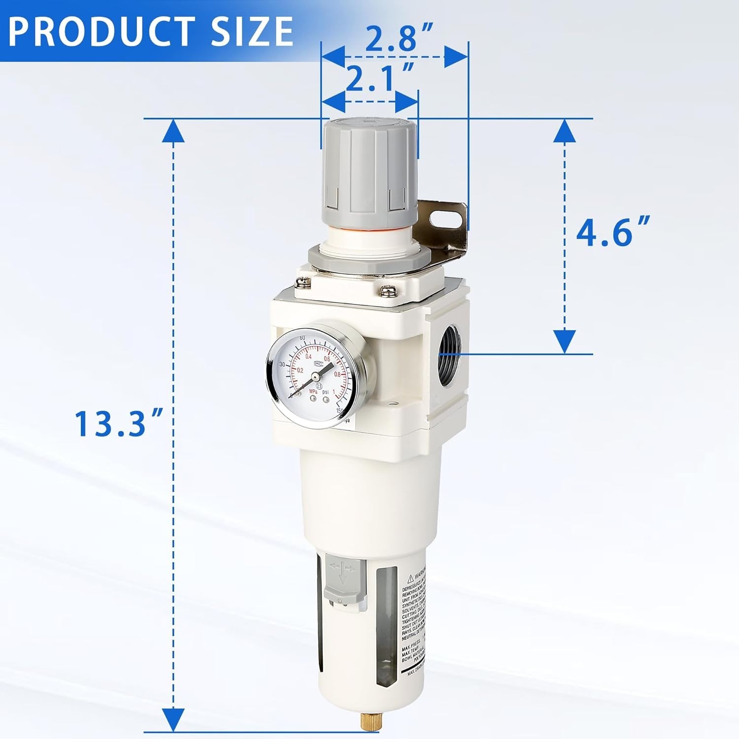 1″NPT Pneumatic Air Dryer 5 Micron Brass Filter Semi-Auto Drain 0-150PSI Combo