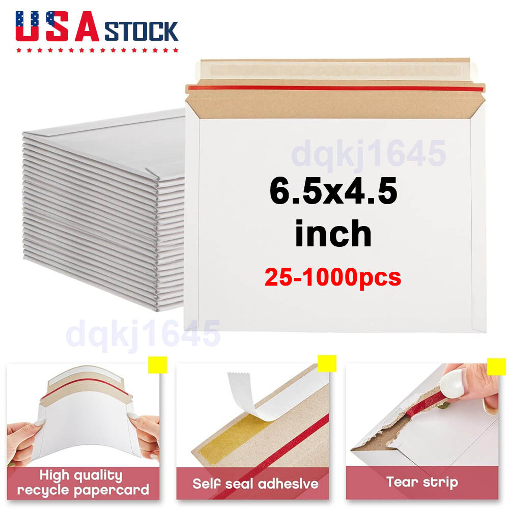 25-1000pcs 6.5×4.5 Rigid Photo Mailers Flat Cardboard Envelopes For Postcard CD