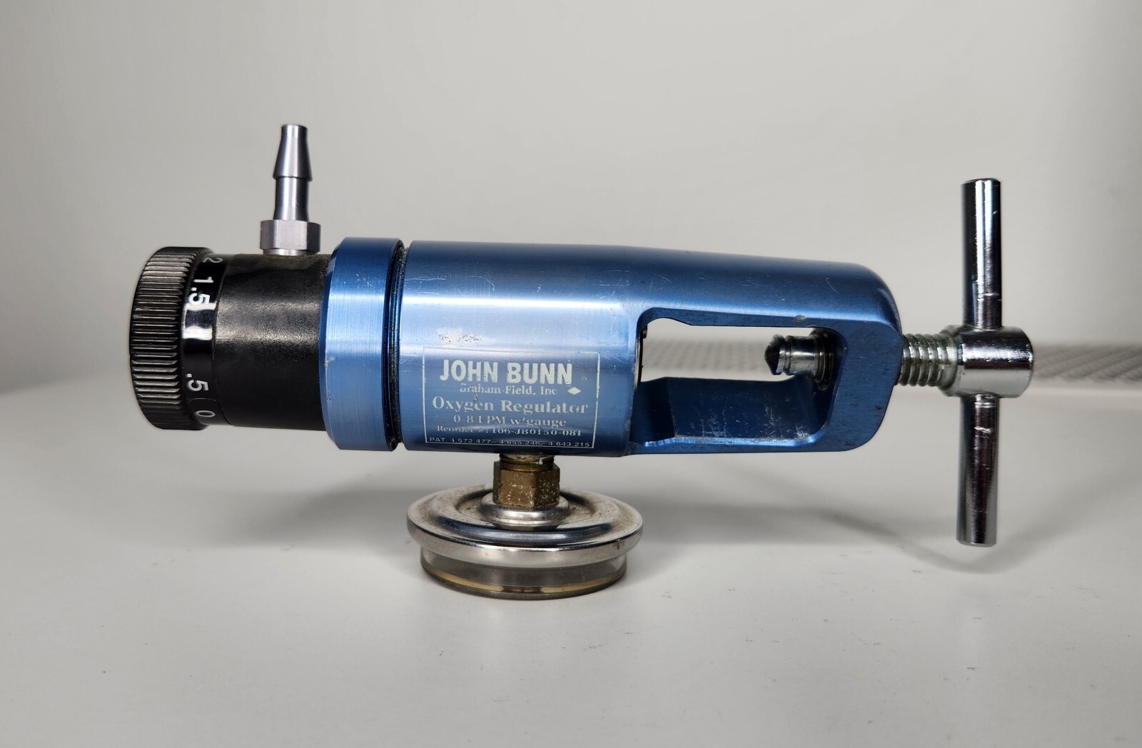 John Bunn 8 LPM Oxygen Regulator w/ Guage 106-J80150-081 Tested
