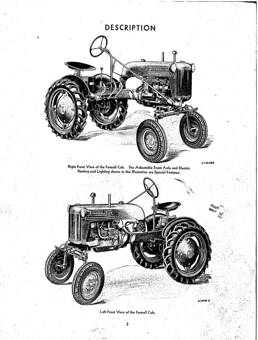 Operator Instruct Maint Manual Fits McCormick Farmall Cub 4-Cyl 1600 RPM 1949