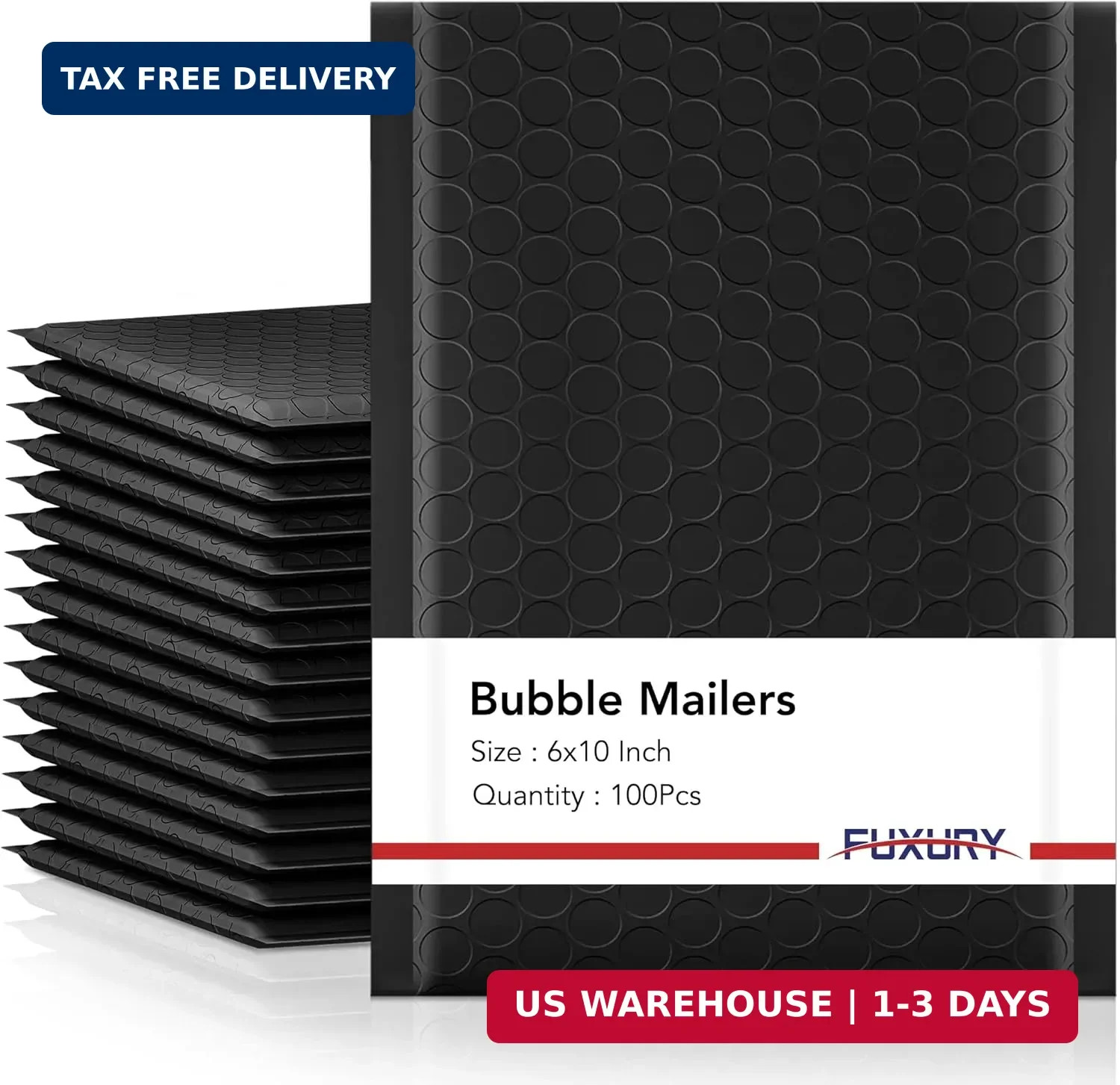 Fuxury Bubble Mailers 6×10″ 100 Pack Black Padded Envelopes Usable Size 6×9″ Thi