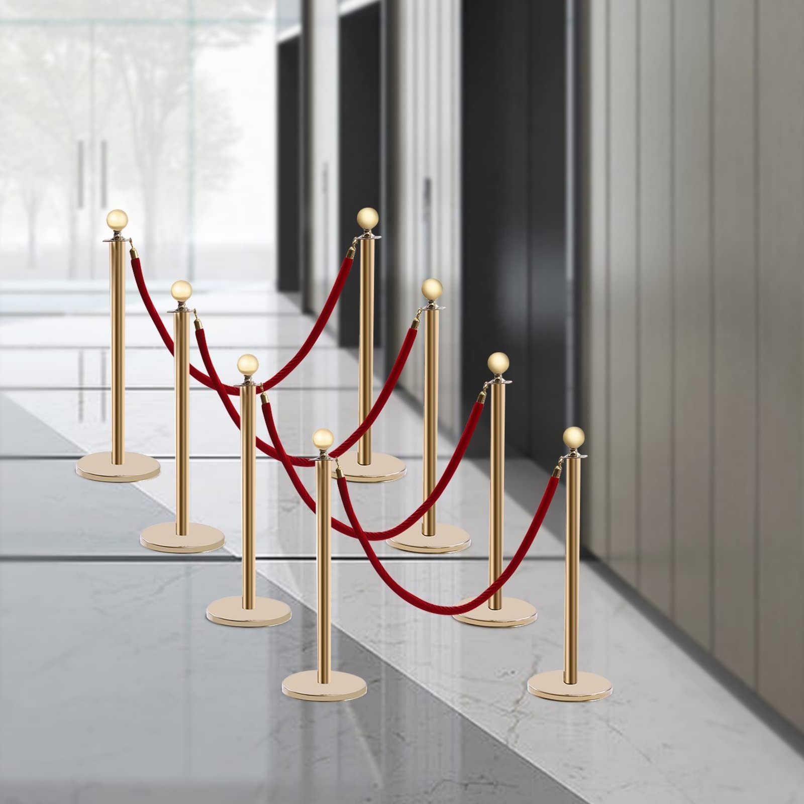 8PCS Stanchions, 100cm Barrier Post, Crowd Control Stanchion W/ Base & 4* Ropes