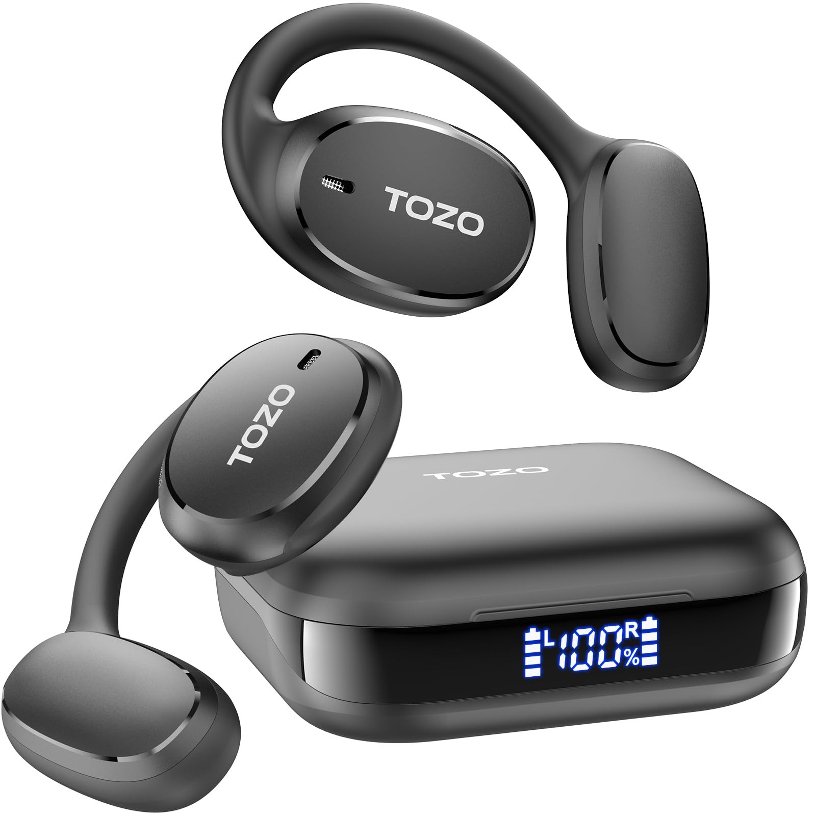 TOZO OpenEgo Open Ear Earbuds Bluetooth Headphones, 5.3 Sport Black