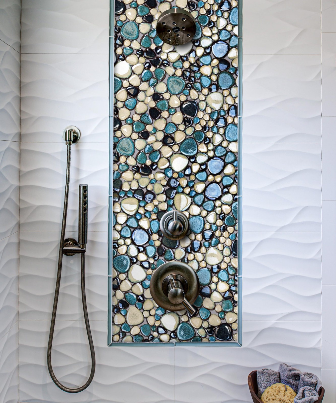 Primoon Pebble Tiles 5 Sheets Aqua Teal Blue Mosaic Tiles For Accent Wall