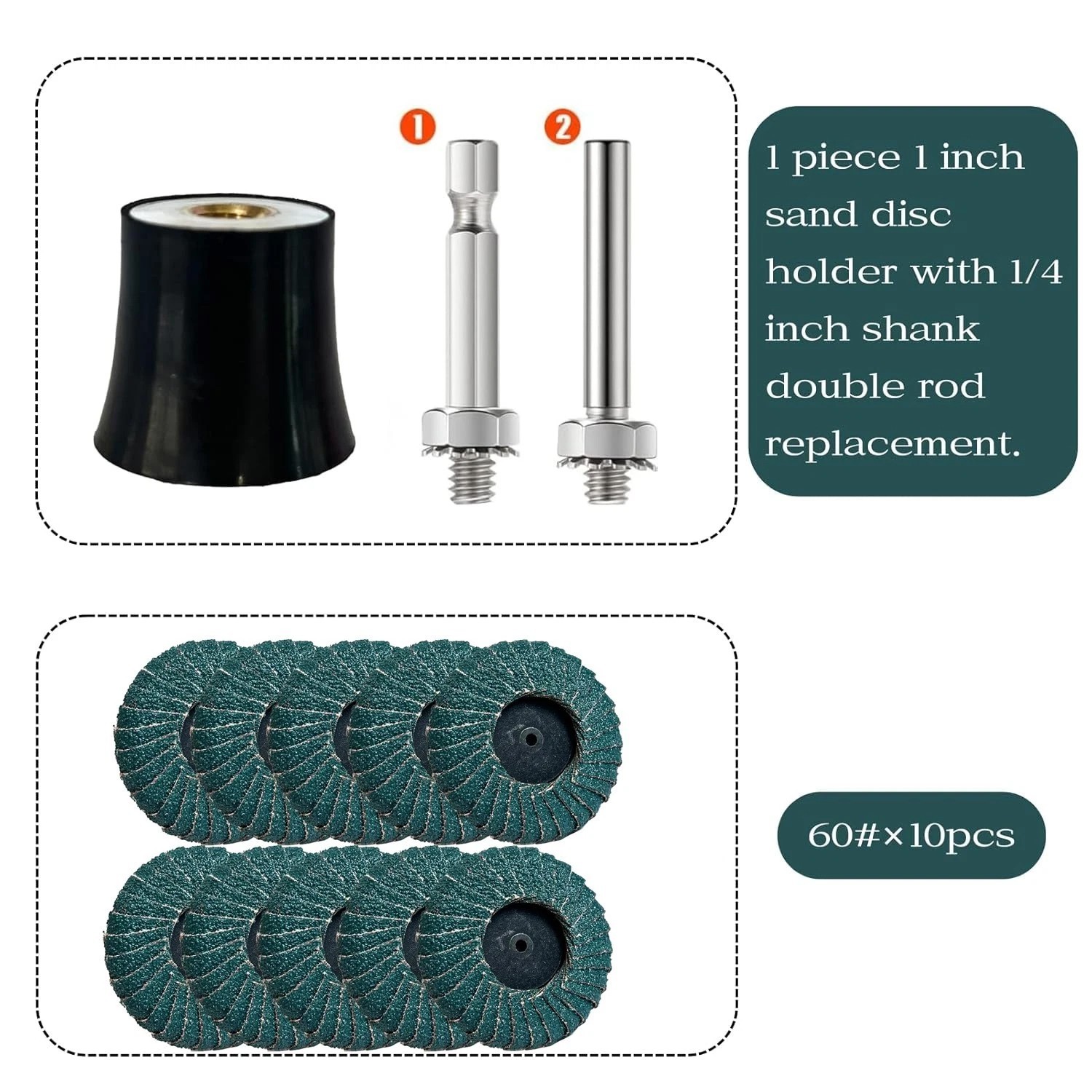 10 PCS 2″ 60 Grit Curved Flap Discs with 1/4″ Holder for Die Metal Wood Grinding