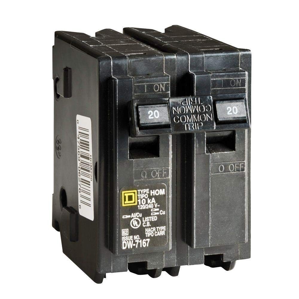 Circuit Breaker 20 Amp 2 Pole 120 Volt Standard Snap-In Home Improvement
