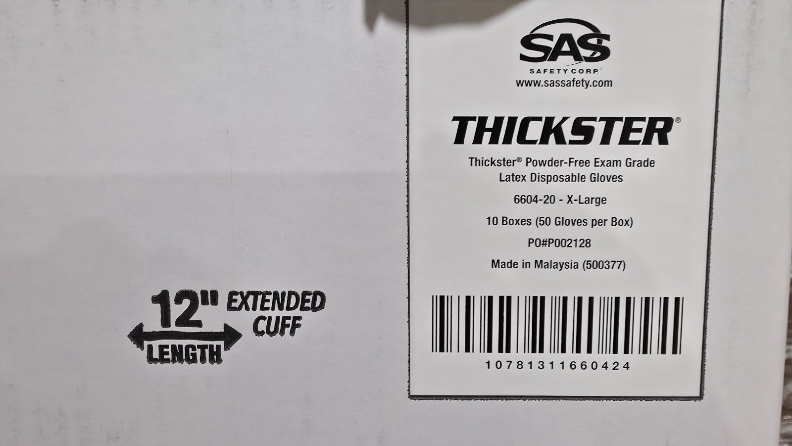 SAS 6604-20 (10-Box Case)Thickster Powder-Free Textured Safety Latex Gloves, XL