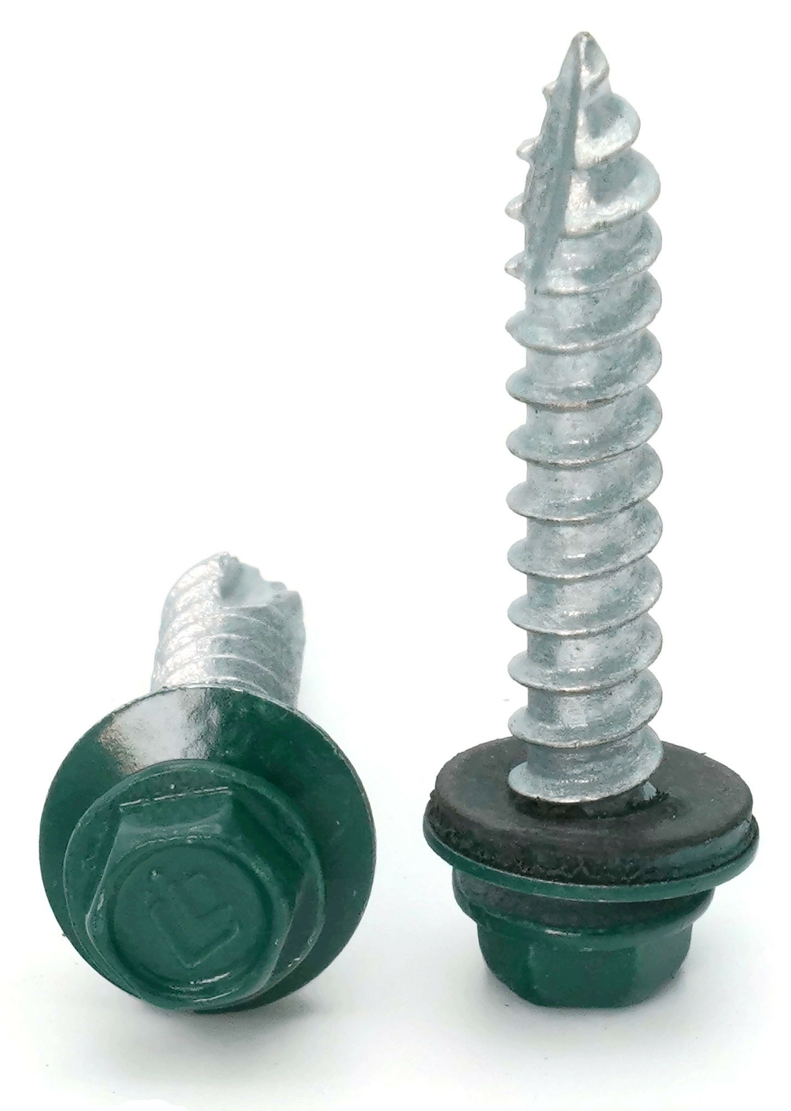#14 Hex Washer Head Roofing Screws Mechanical Galvanized | Forest Green Finish