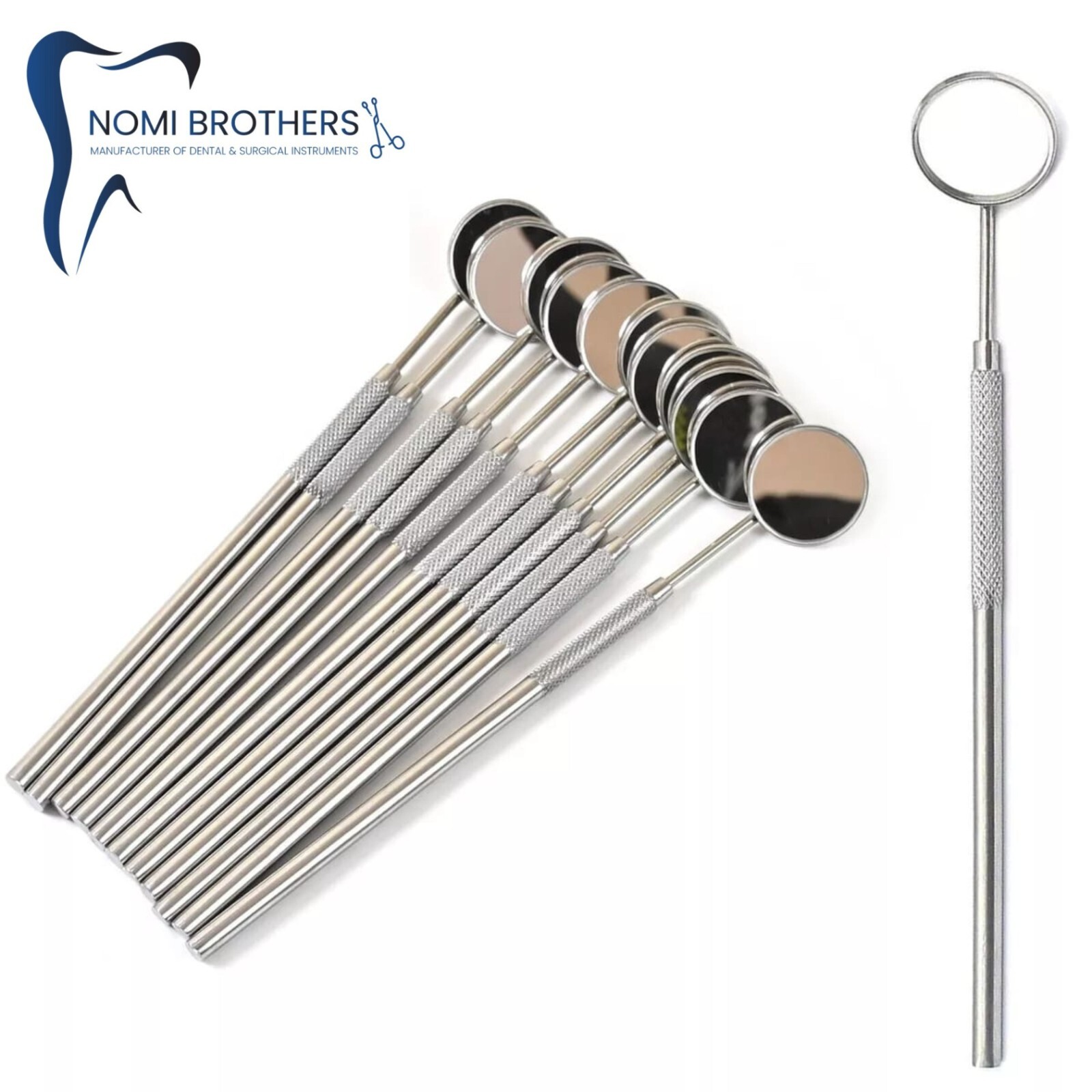 10 PCS DENTAL MOUTH MIRROR #4 SET With HANDLE DENTAL INSTRUMENT STAINLESS STEEL
