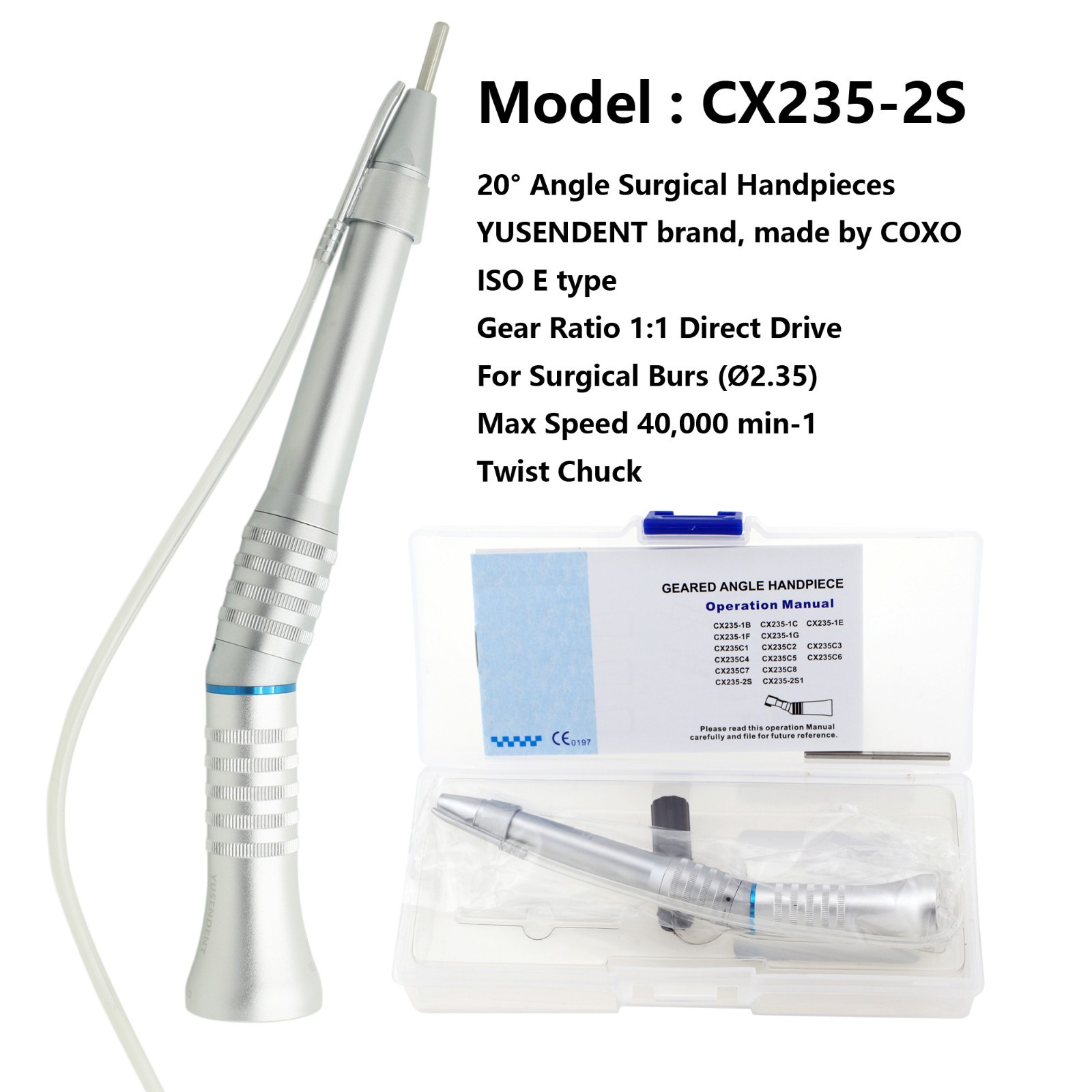 COXO Dental Surgical Handpiece 20:1 Implant Contra Angle 1:1 Straight Attachment